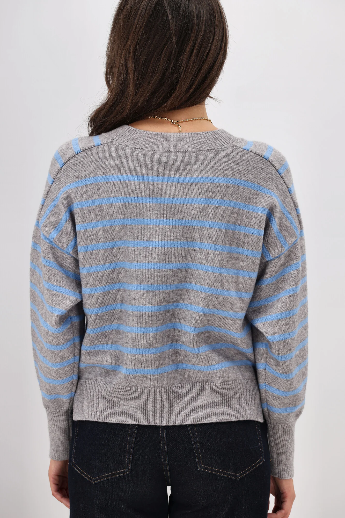 Shine On Label Meli Stripe Knitwear Grey Marle With Blue Stripe - Image 7