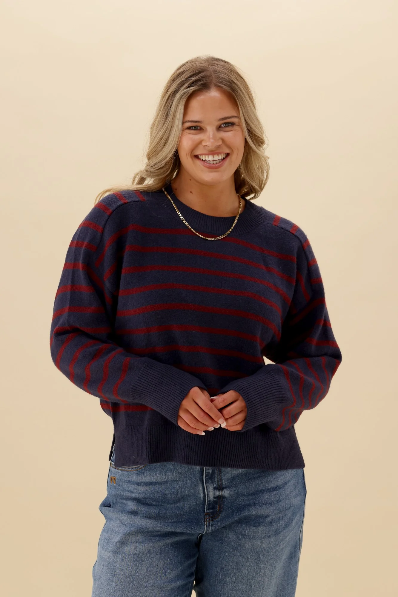 Shine On Label Meli Stripe Knitwear Midnight With Wine Stripe