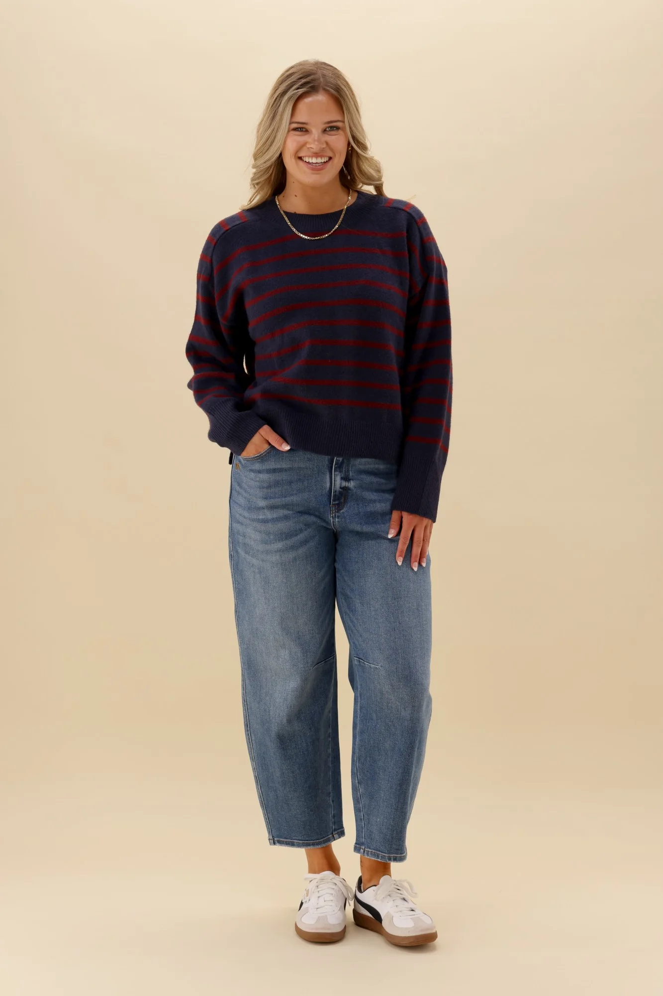Shine On Label Meli Stripe Knitwear Midnight With Wine Stripe - Image 2