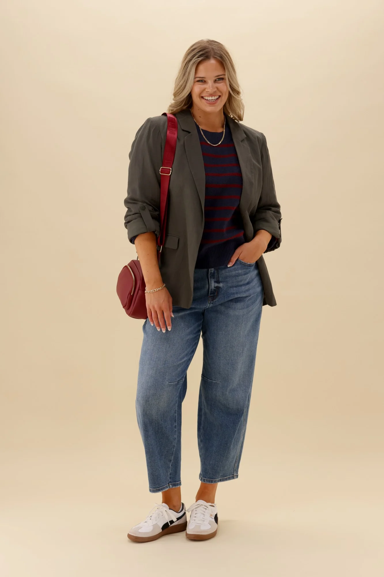 Shine On Label Meli Stripe Knitwear Midnight With Wine Stripe - Image 3