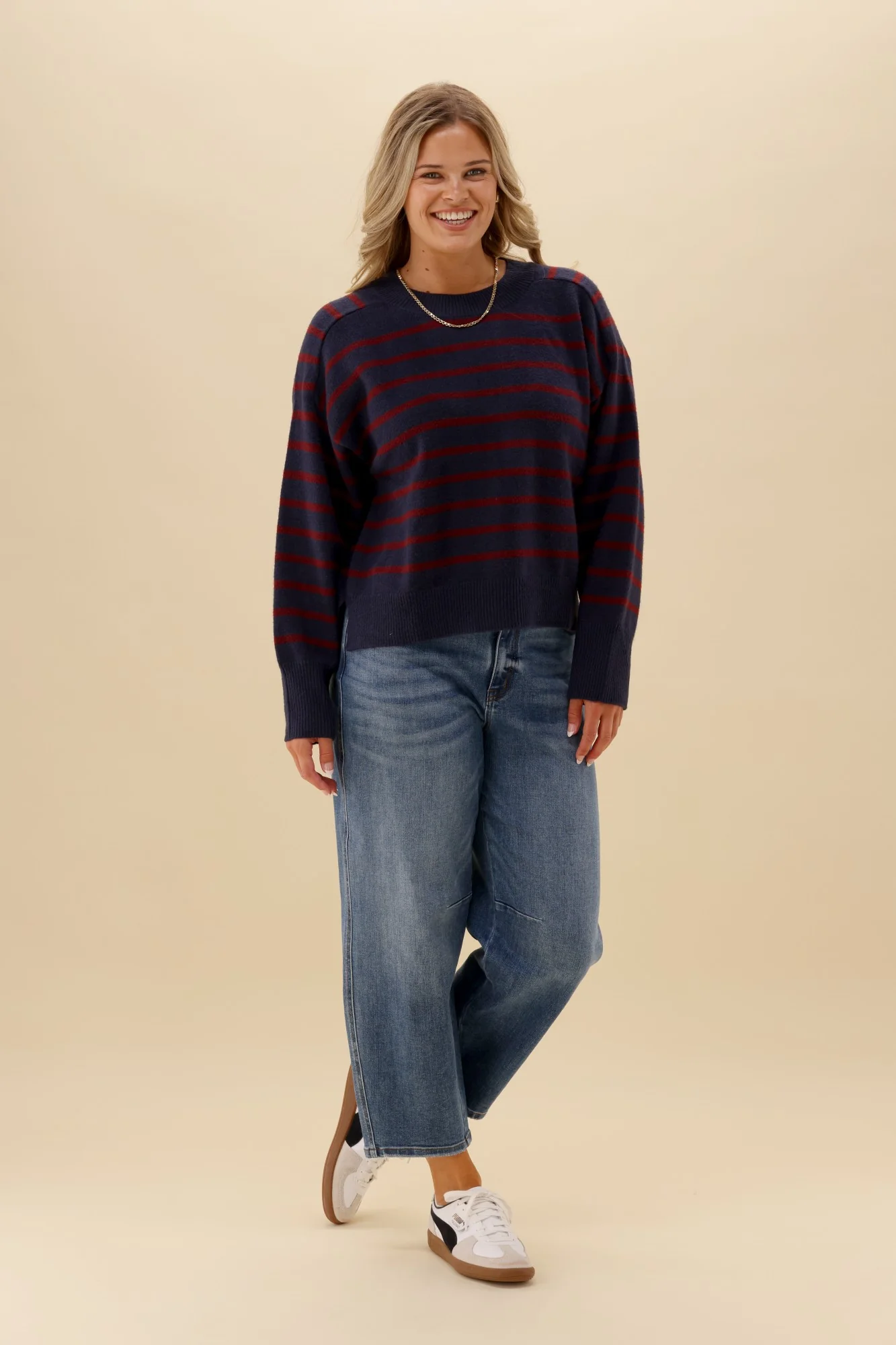 Shine On Label Meli Stripe Knitwear Midnight With Wine Stripe - Image 4