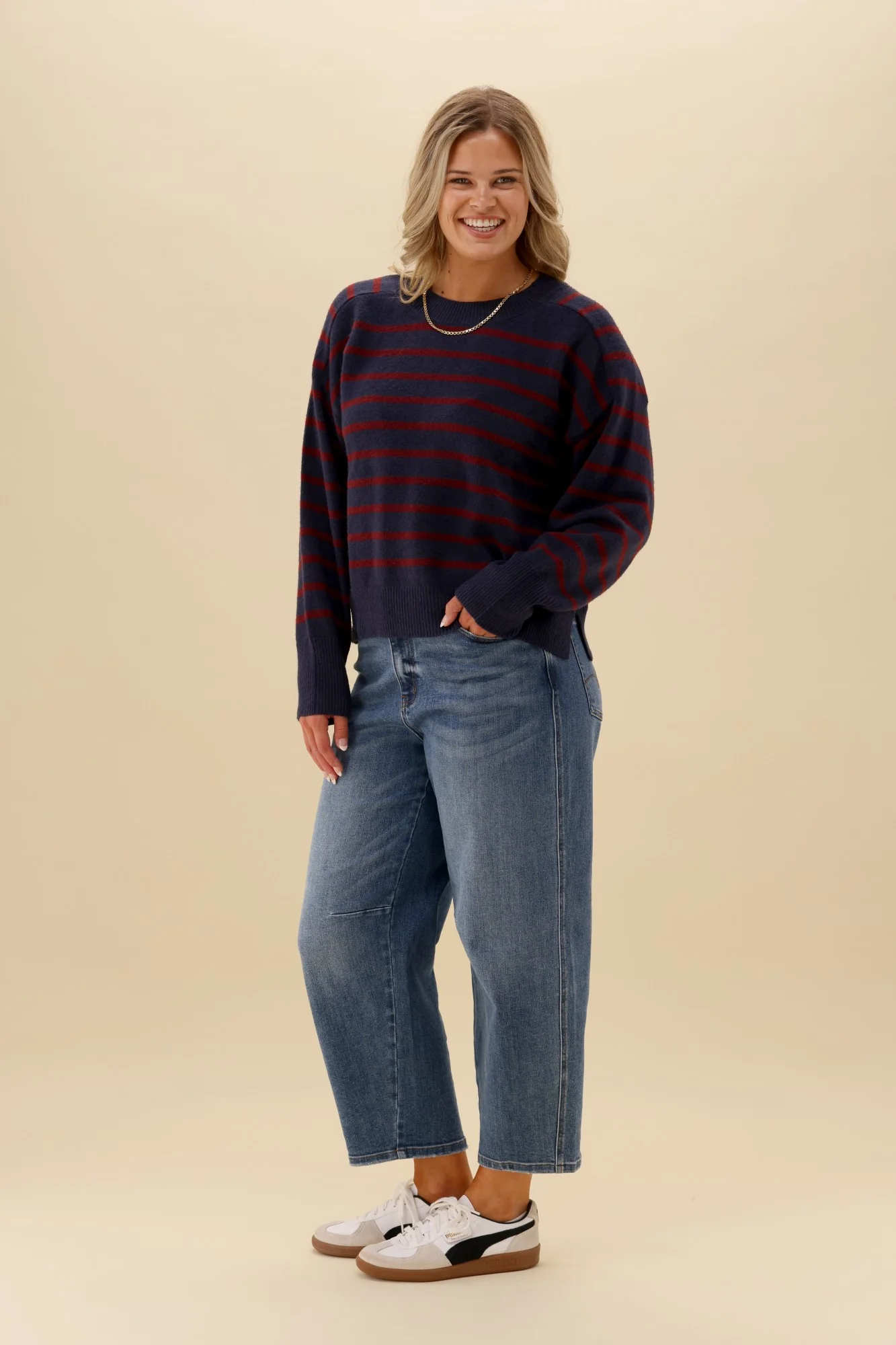 Shine On Label Meli Stripe Knitwear Midnight With Wine Stripe - Image 5
