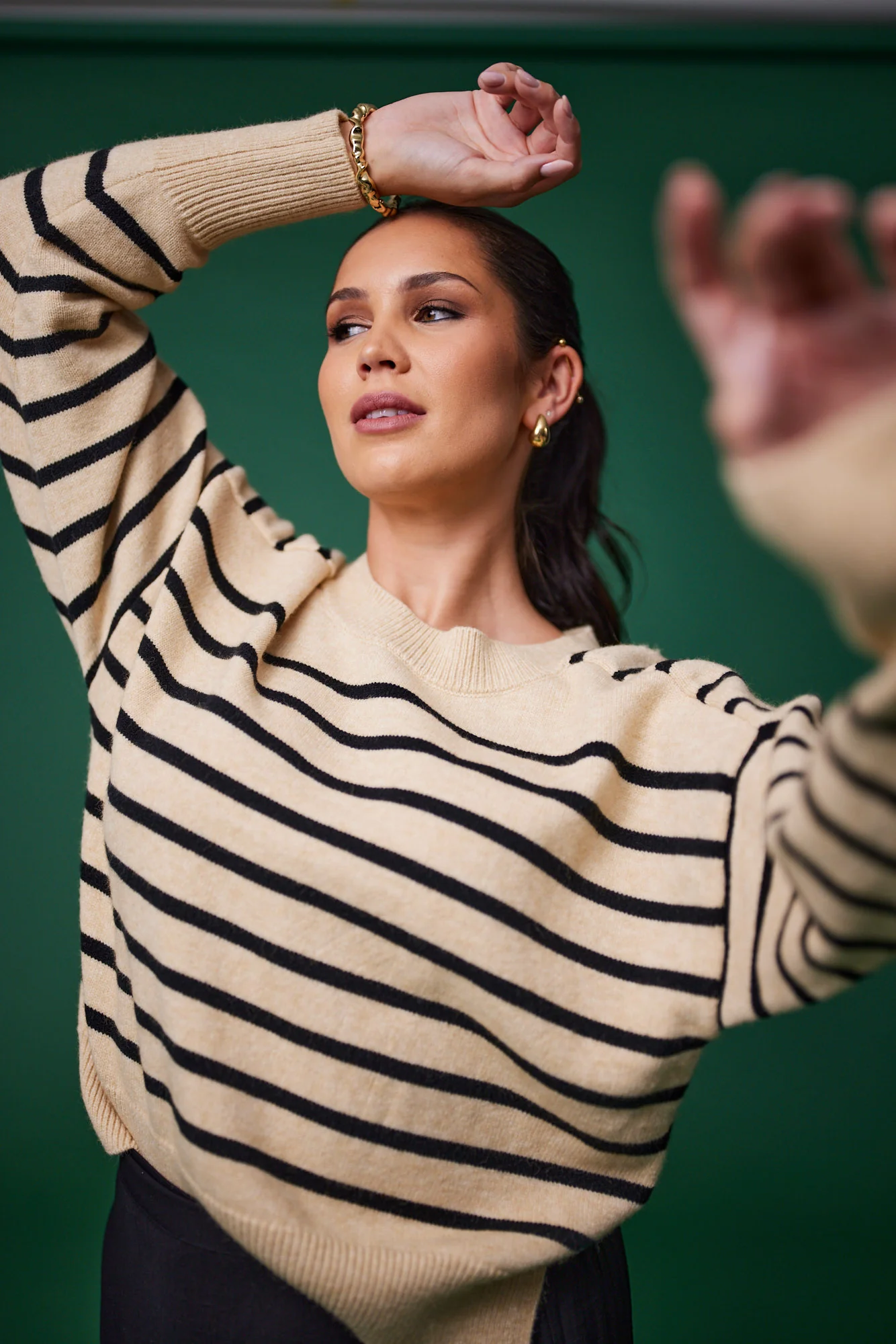 Shine On Label Meli Stripe Knitwear Oat With Black Stripe