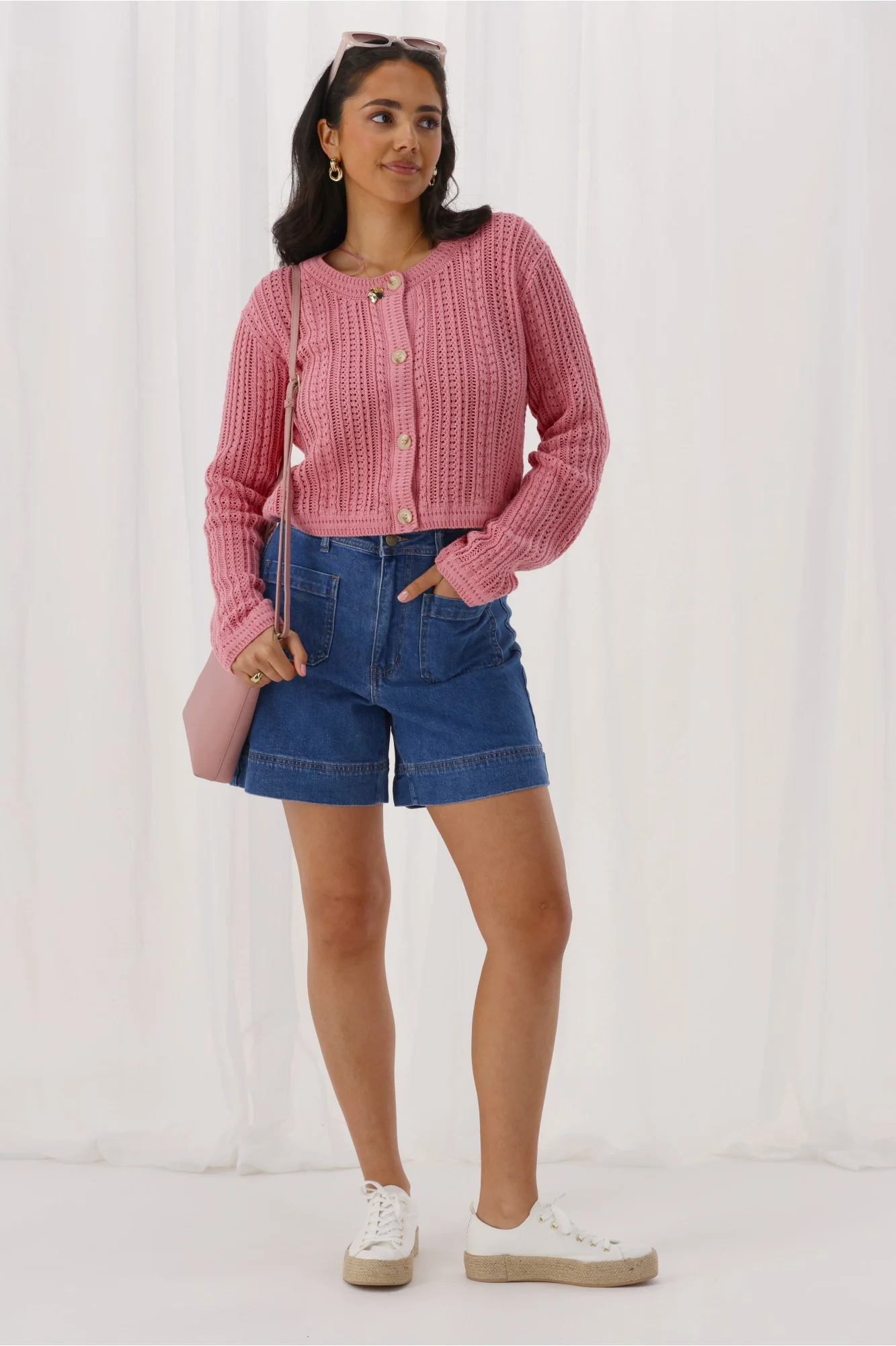 Shine On Label Mels Denim Patch Pocket Short Washed Blue