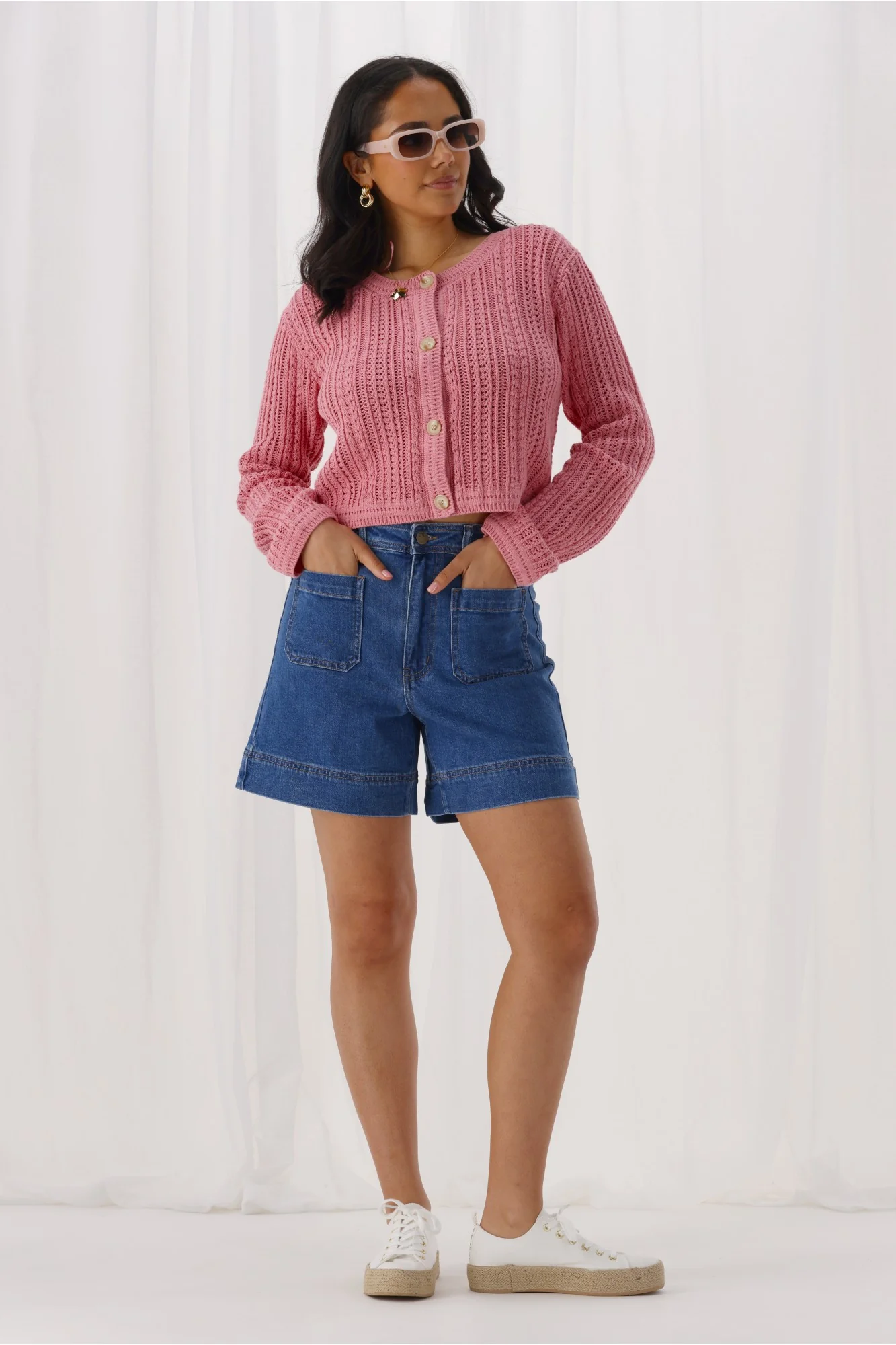 Shine On Label Mels Denim Patch Pocket Short Washed Blue - Image 3