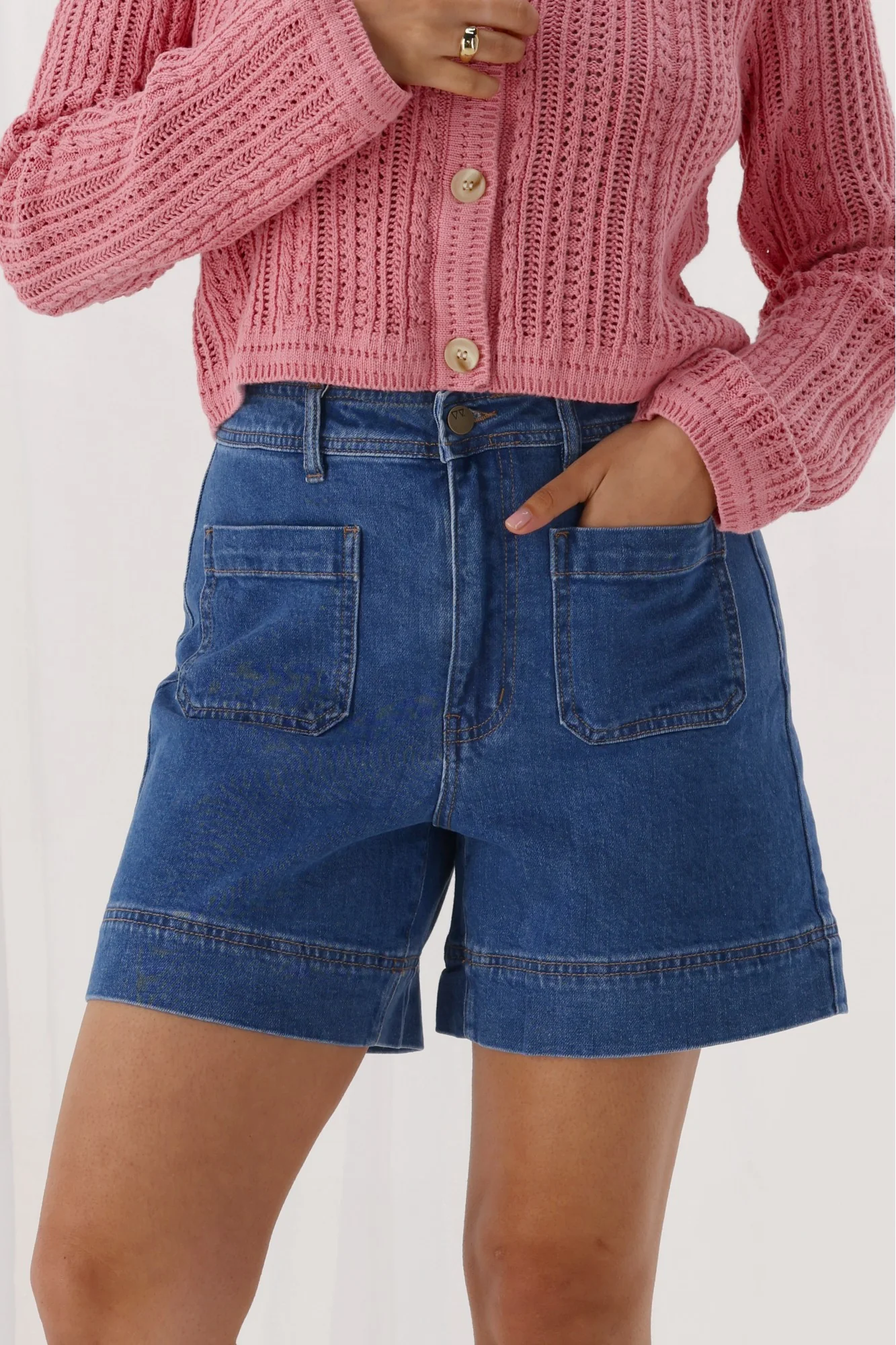 Shine On Label Mels Denim Patch Pocket Short Washed Blue - Image 4