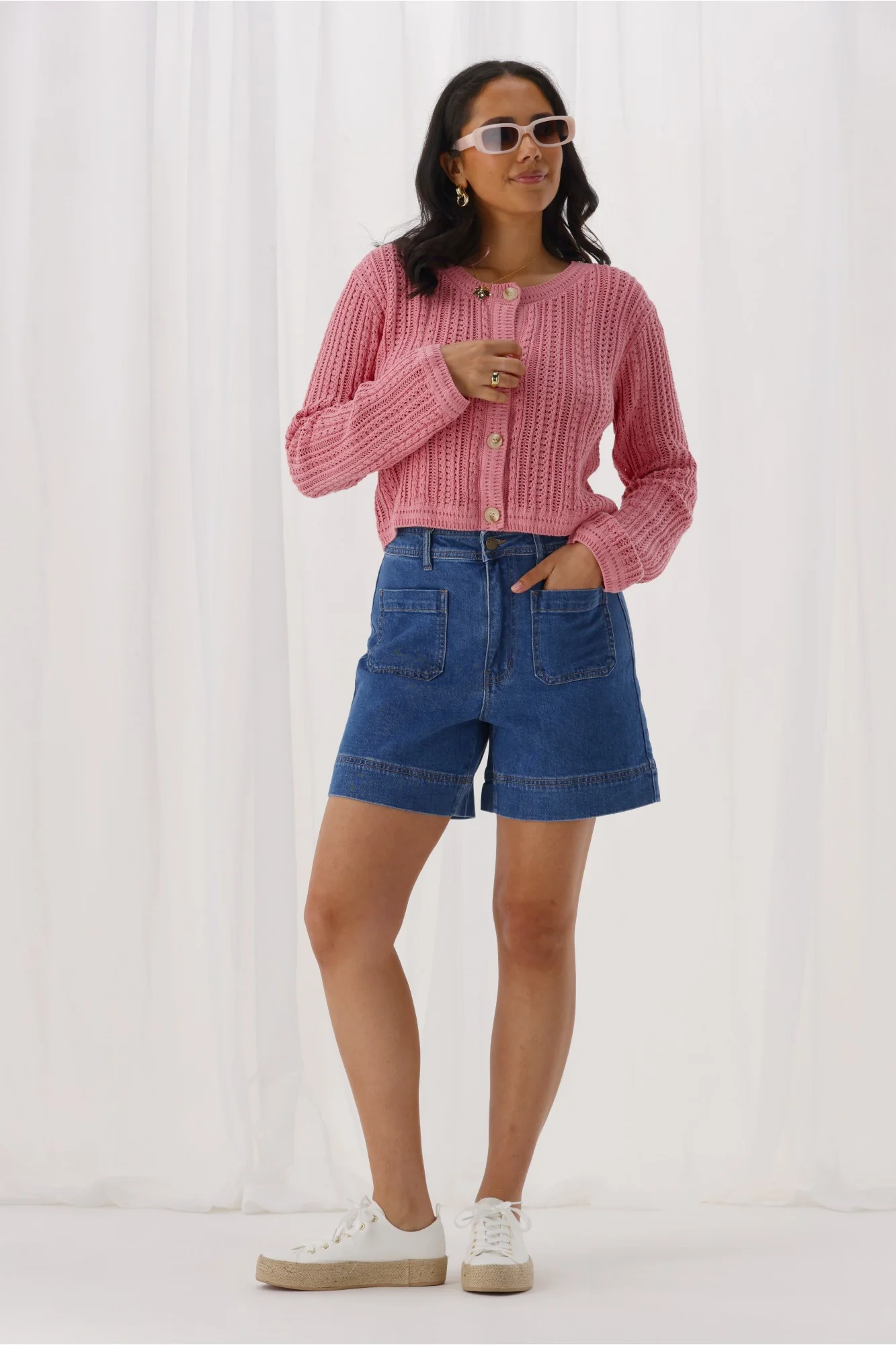 Shine On Label Mels Denim Patch Pocket Short Washed Blue - Image 5