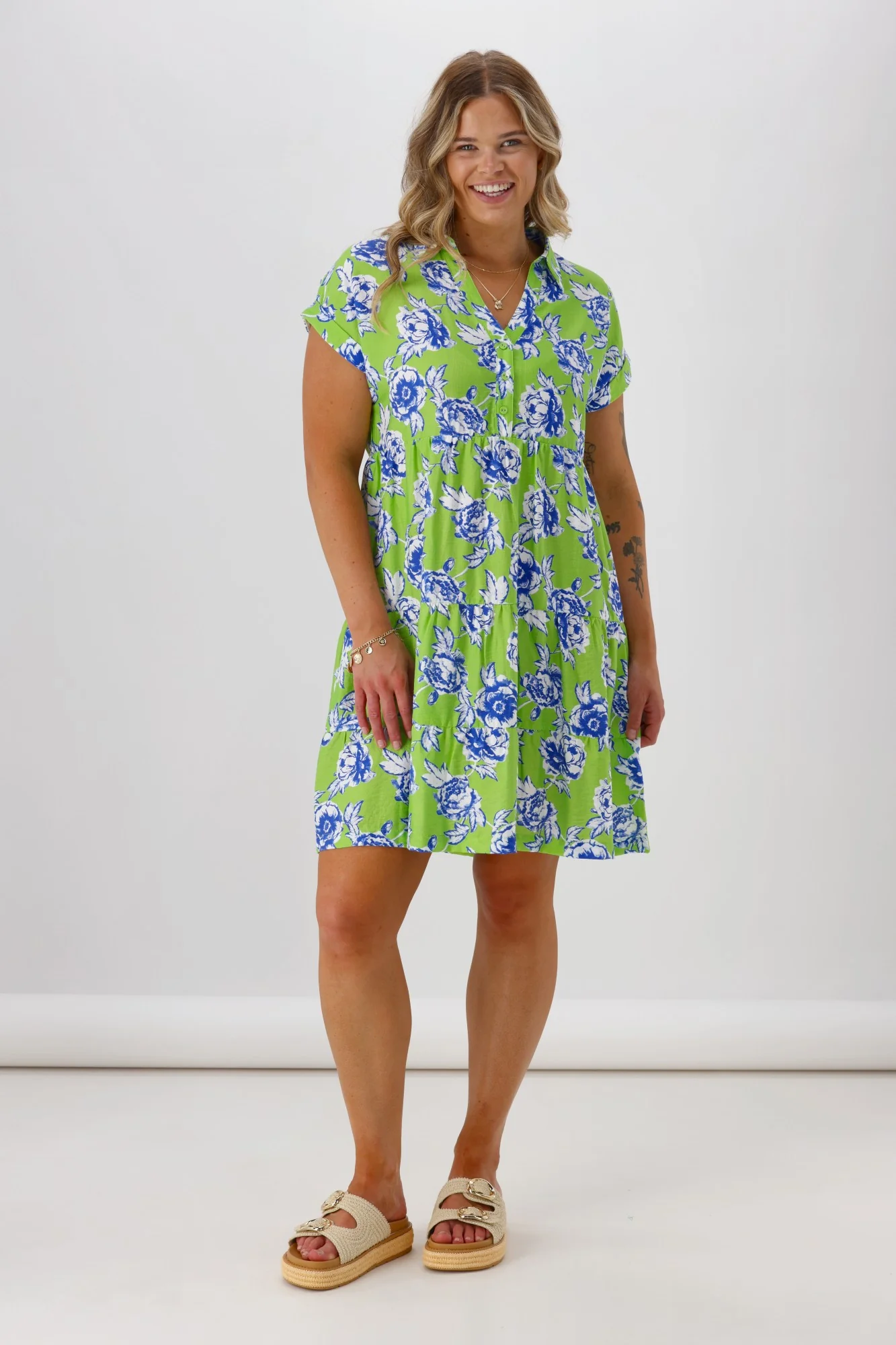 Shine On Label Millie Cap Sleeve Dress Lime Floral - Image 3