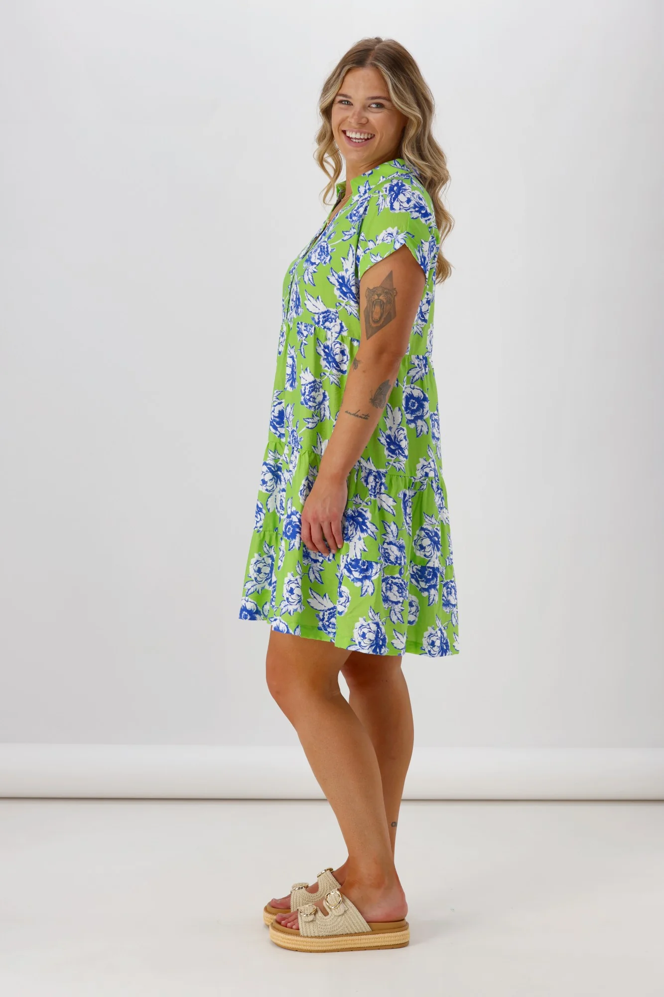 Shine On Label Millie Cap Sleeve Dress Lime Floral - Image 4
