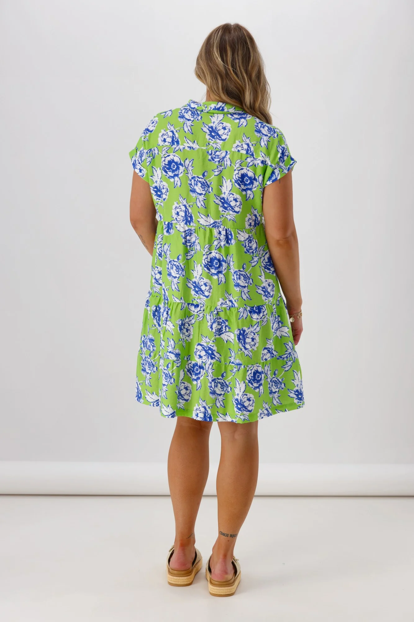 Shine On Label Millie Cap Sleeve Dress Lime Floral - Image 5