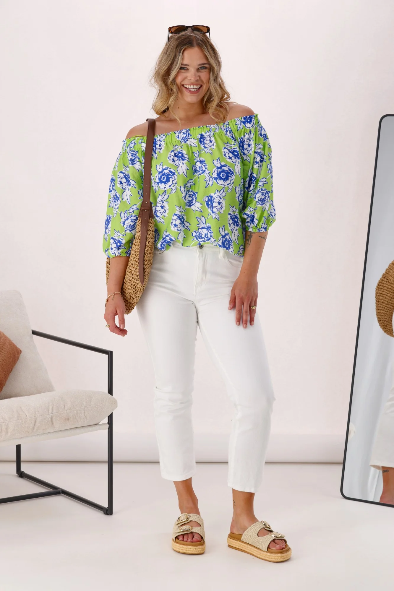 Shine On Label Millie Off the Shoulder Top Lime Floral - Image 2