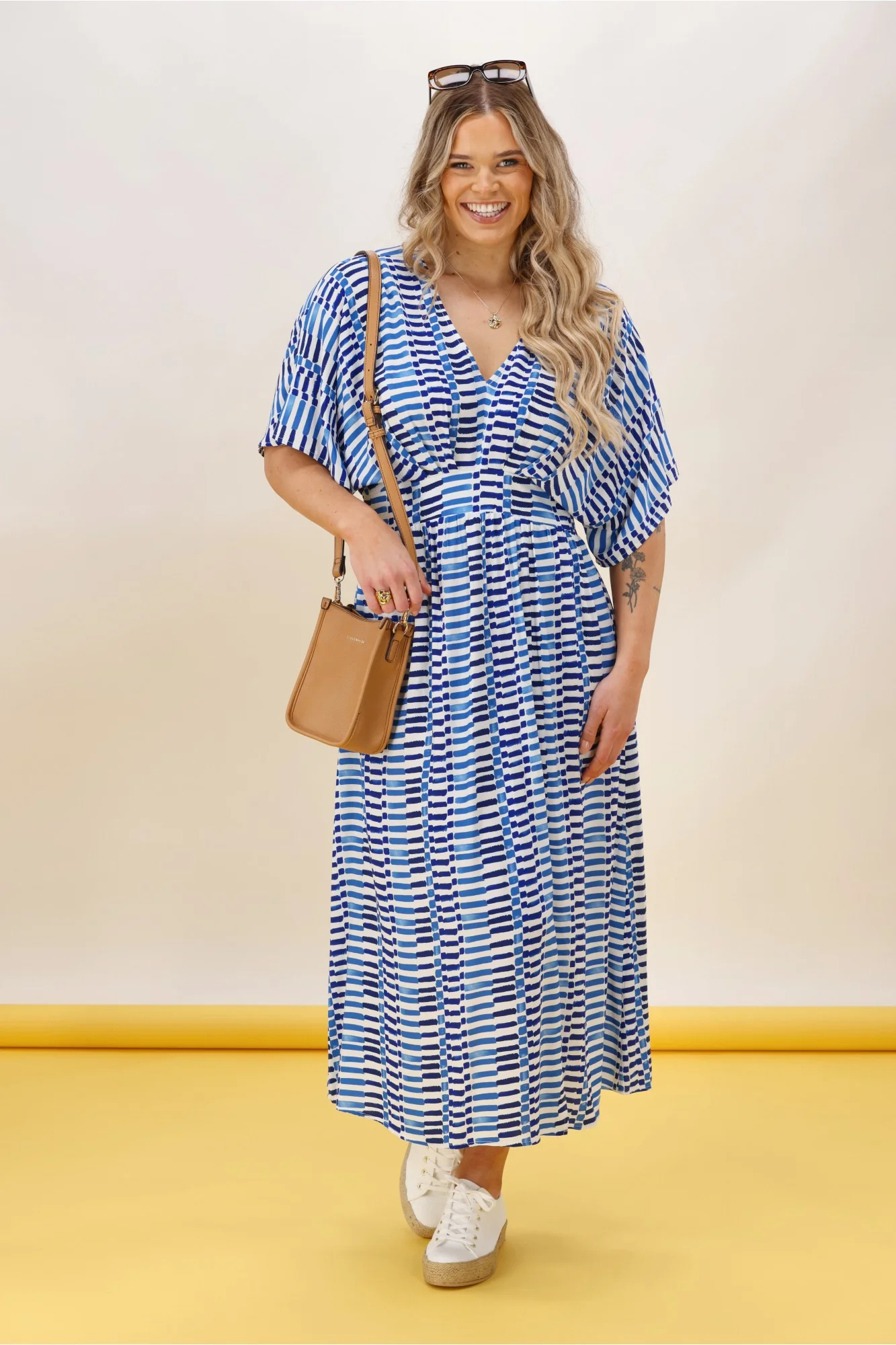 Shine On Label Morgan Kimono Dress Blue Line Print - Image 3