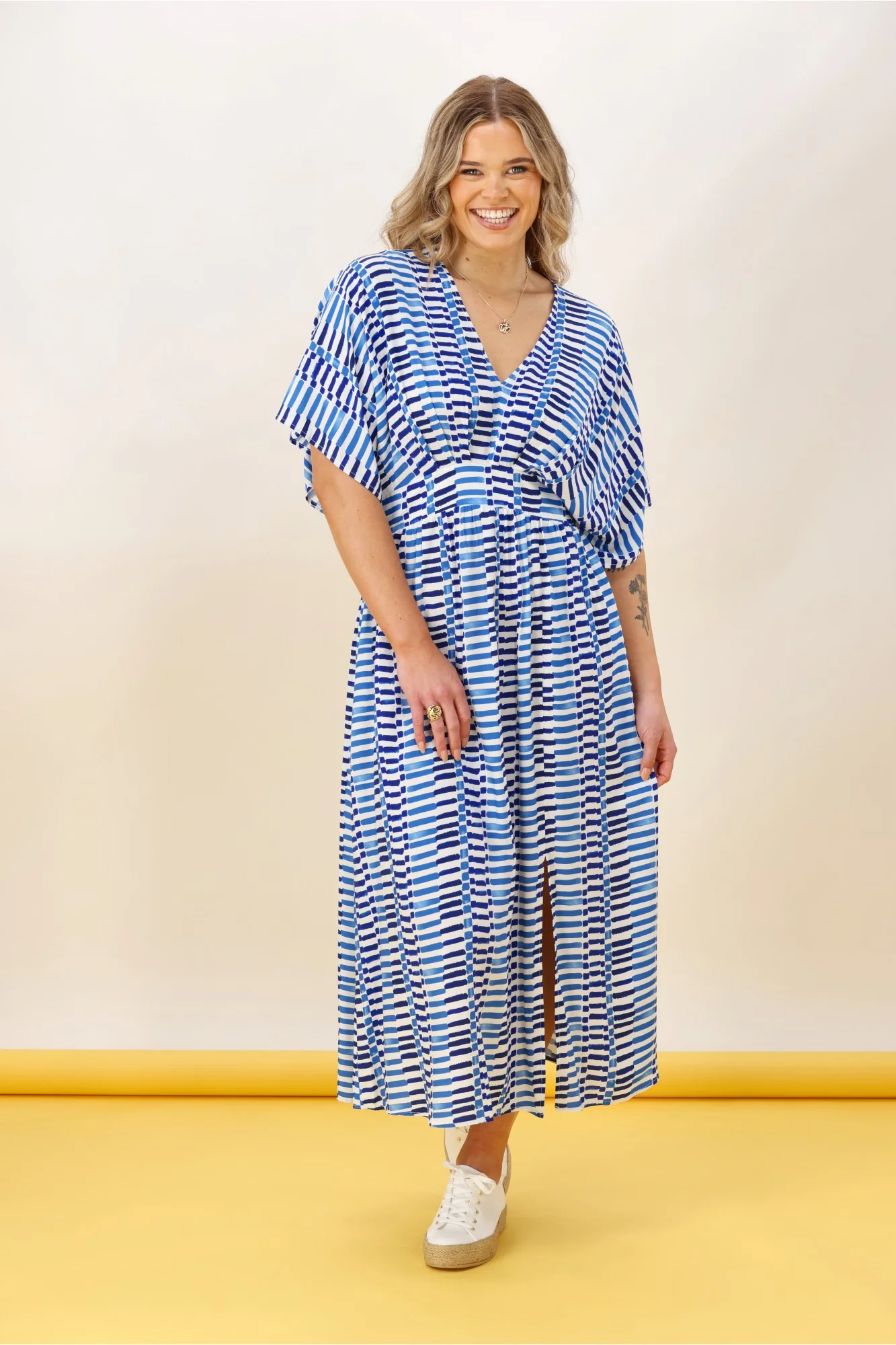 Shine On Label Morgan Kimono Dress Blue Line Print - Image 6