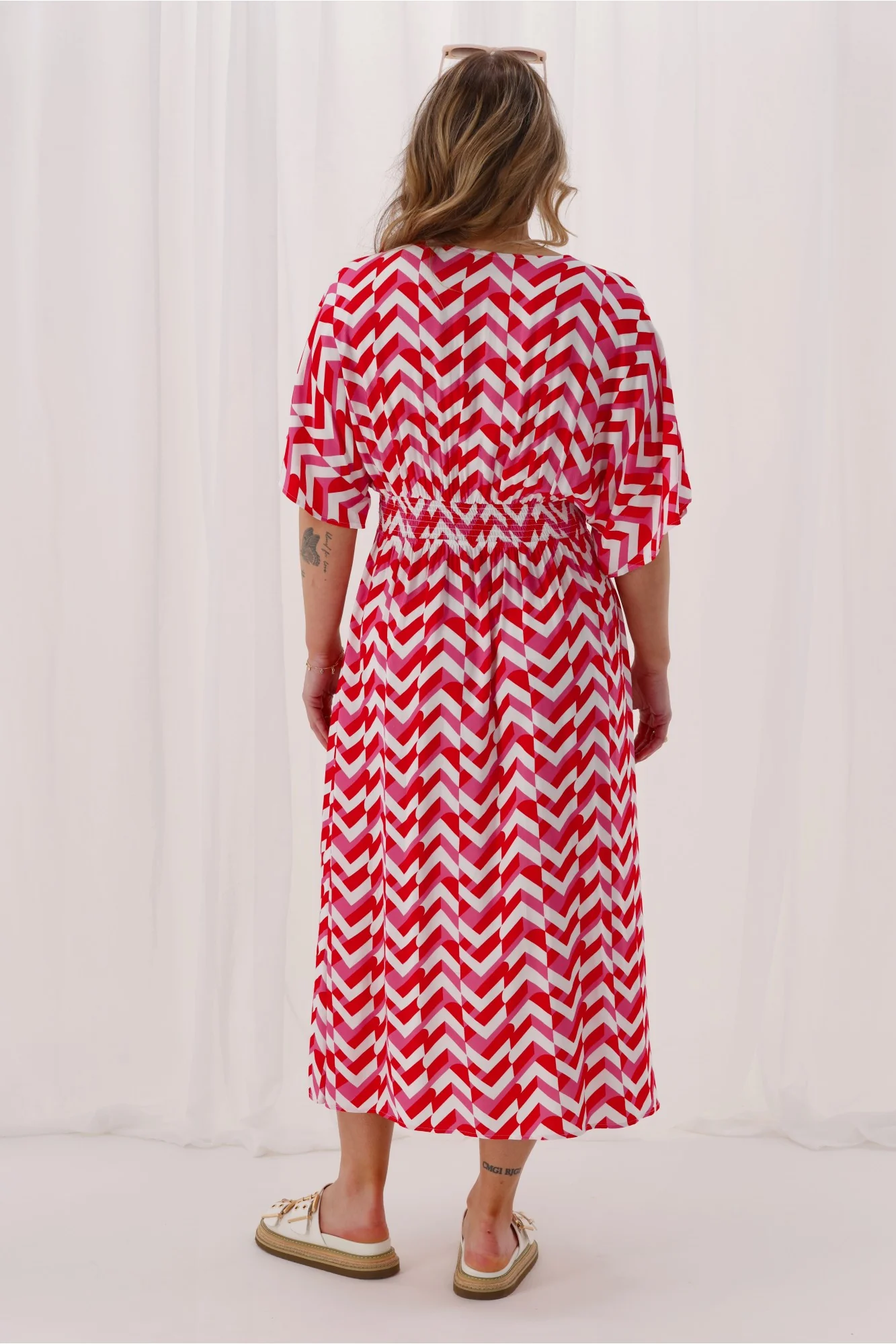 Shine On Label Morgan Kimono Dress Red Pink Geo - Image 8