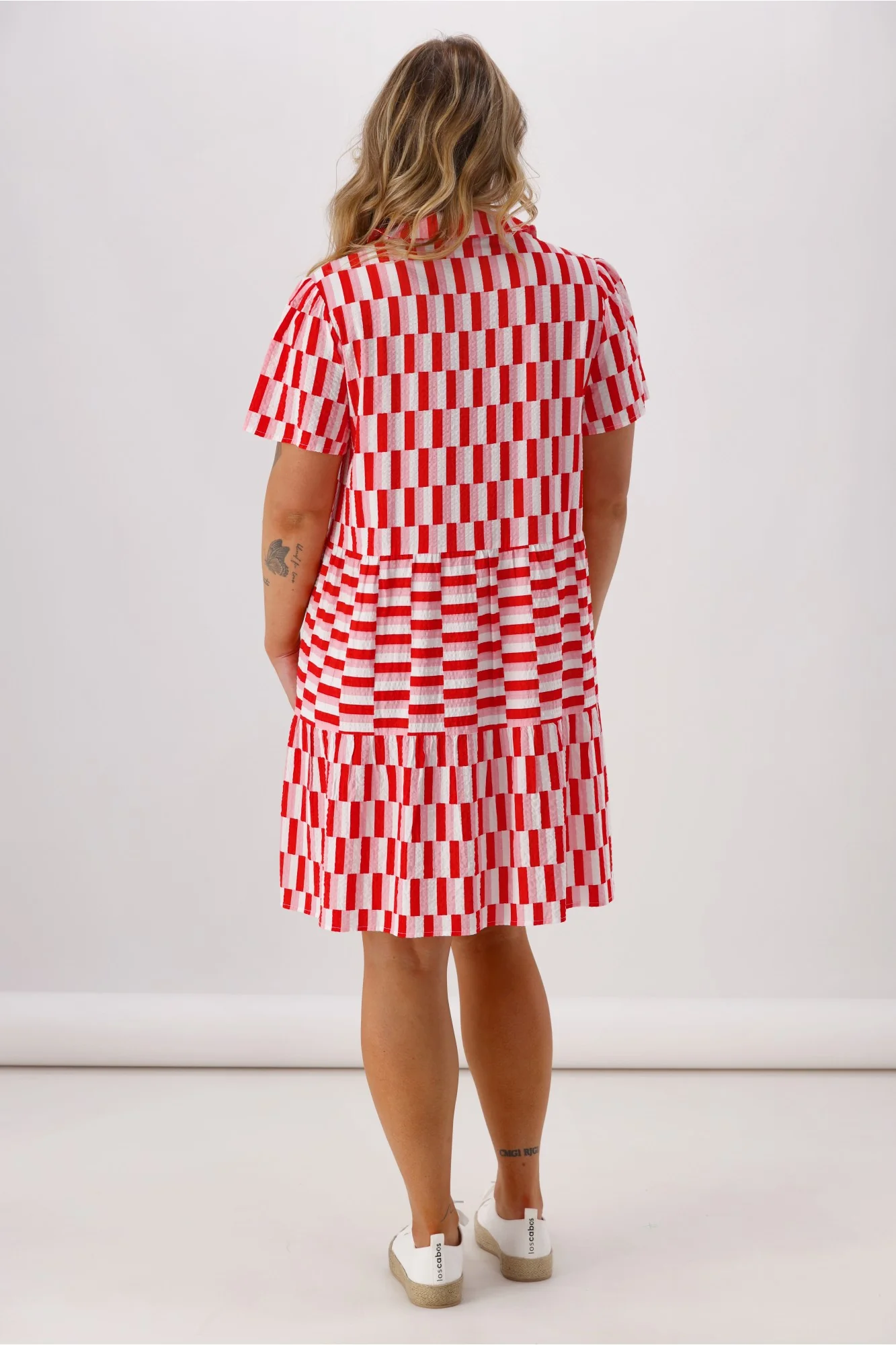 Shine On Label Multi Panel Shirt Dress Pink Red Check - Image 6