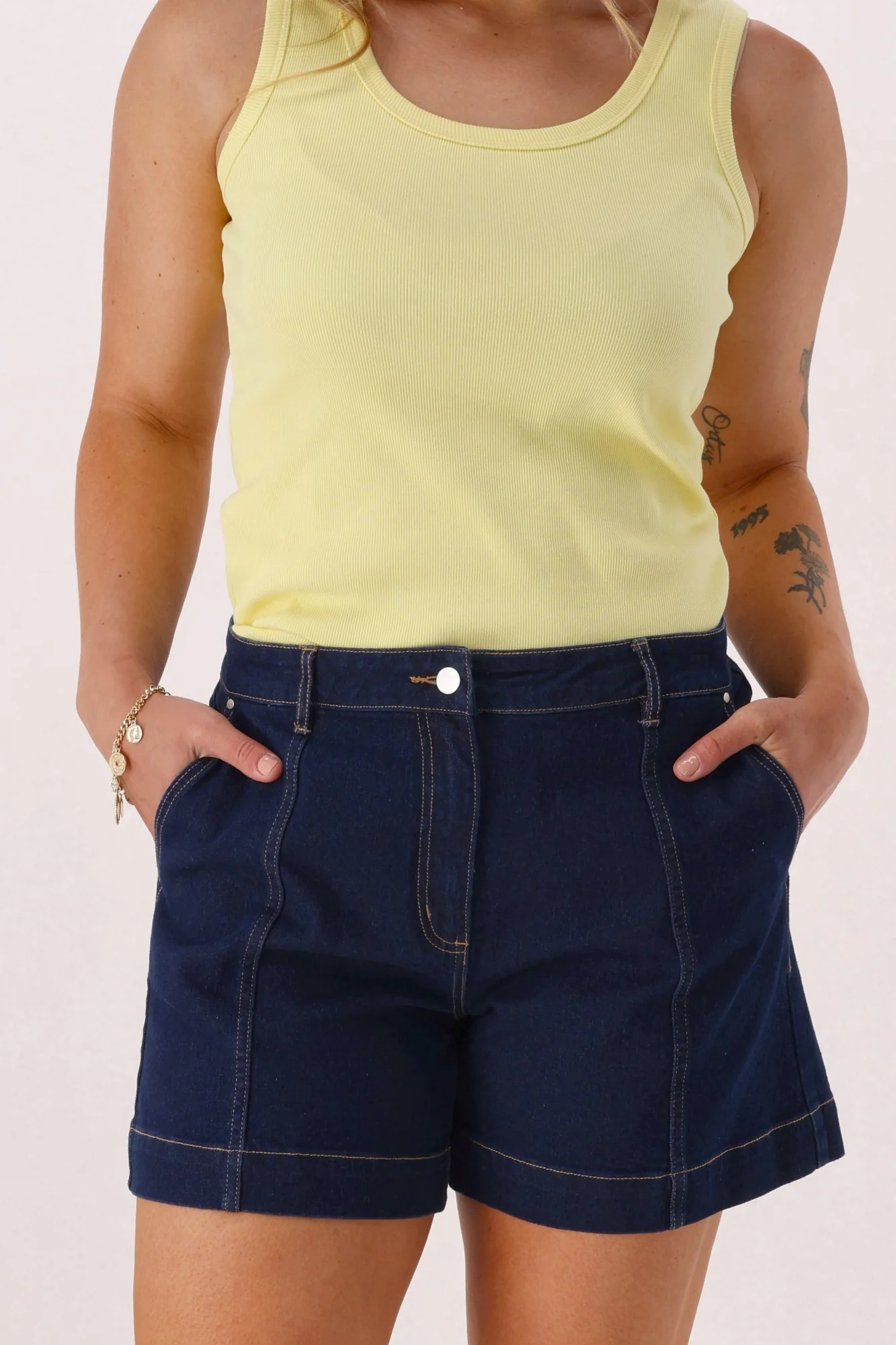 Shine On Label Nate Panelled Denim Shorts Dark Indigo - Image 3
