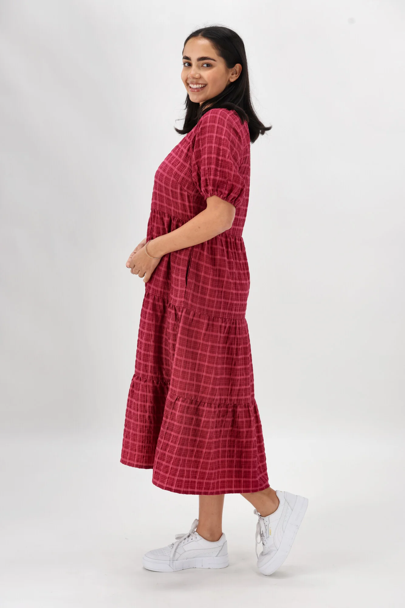 Shine On Label Odessa Tiered Midi Dress Claret - Image 6