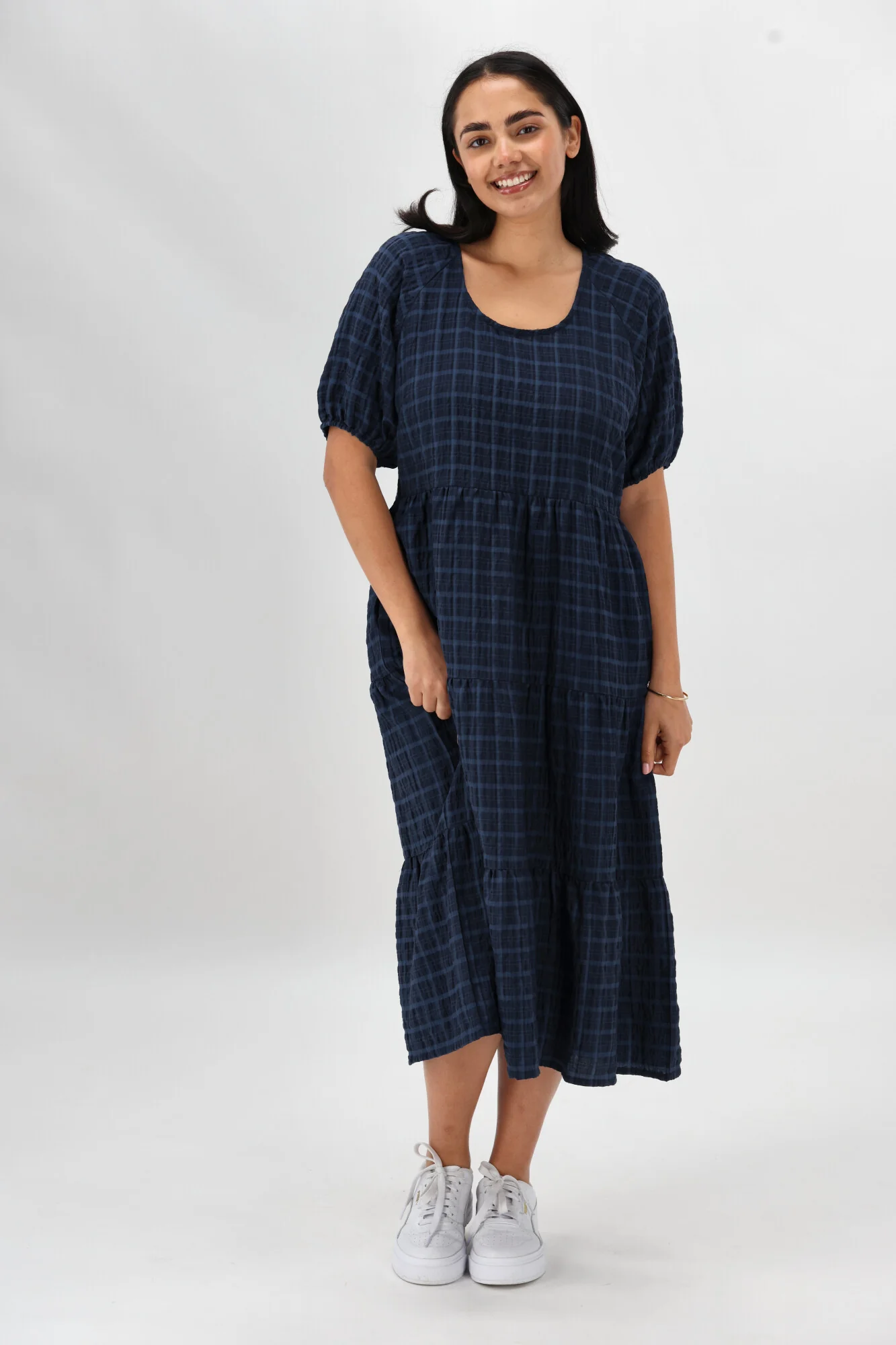 Shine On Label Odessa Tiered Midi Dress Dark Blue