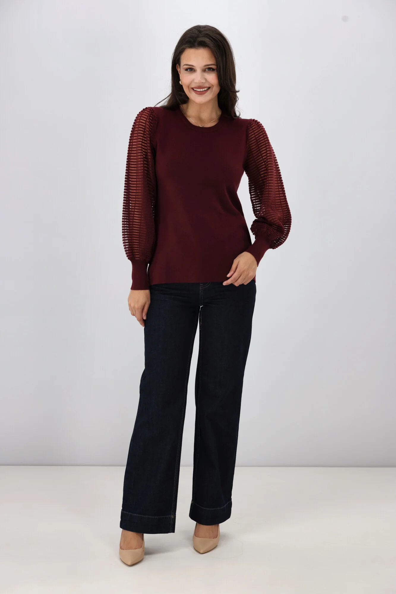 Shine On Label Olivia Contrast Sleeve Knit Top Merlot - Image 7