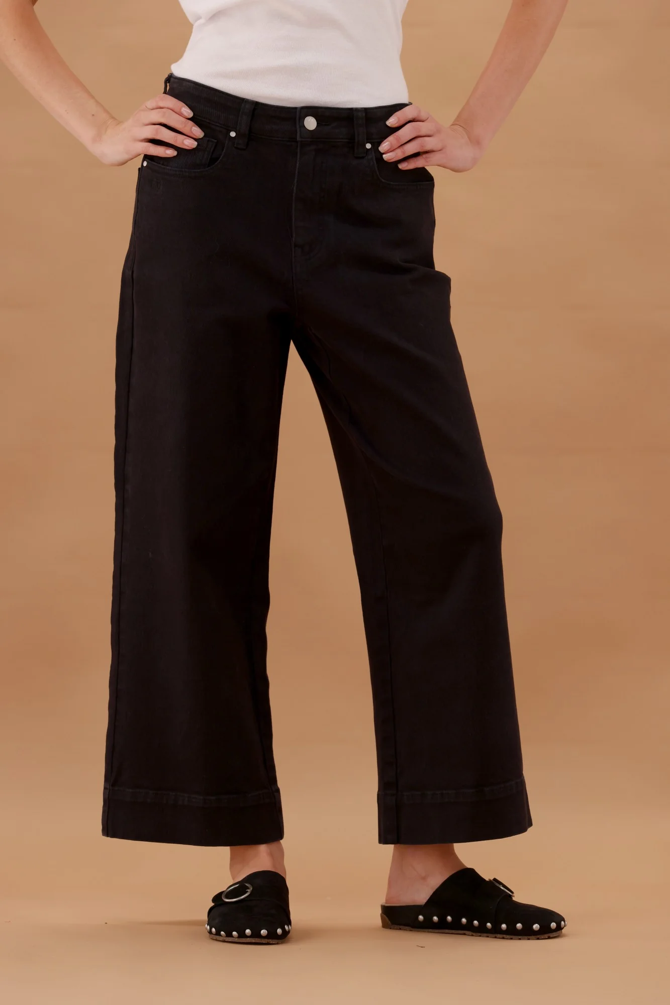 Shine On Label Owen Wide Leg Cropped Jean Black