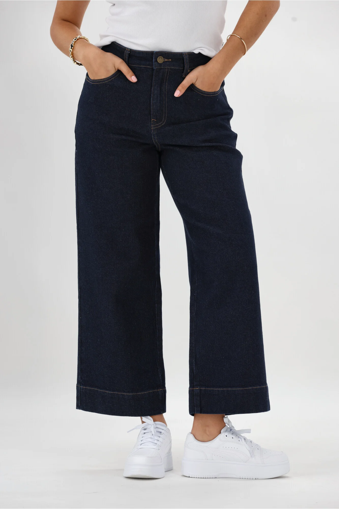 Shine On Label Owen Wide Leg Cropped Jean Dark Indigo