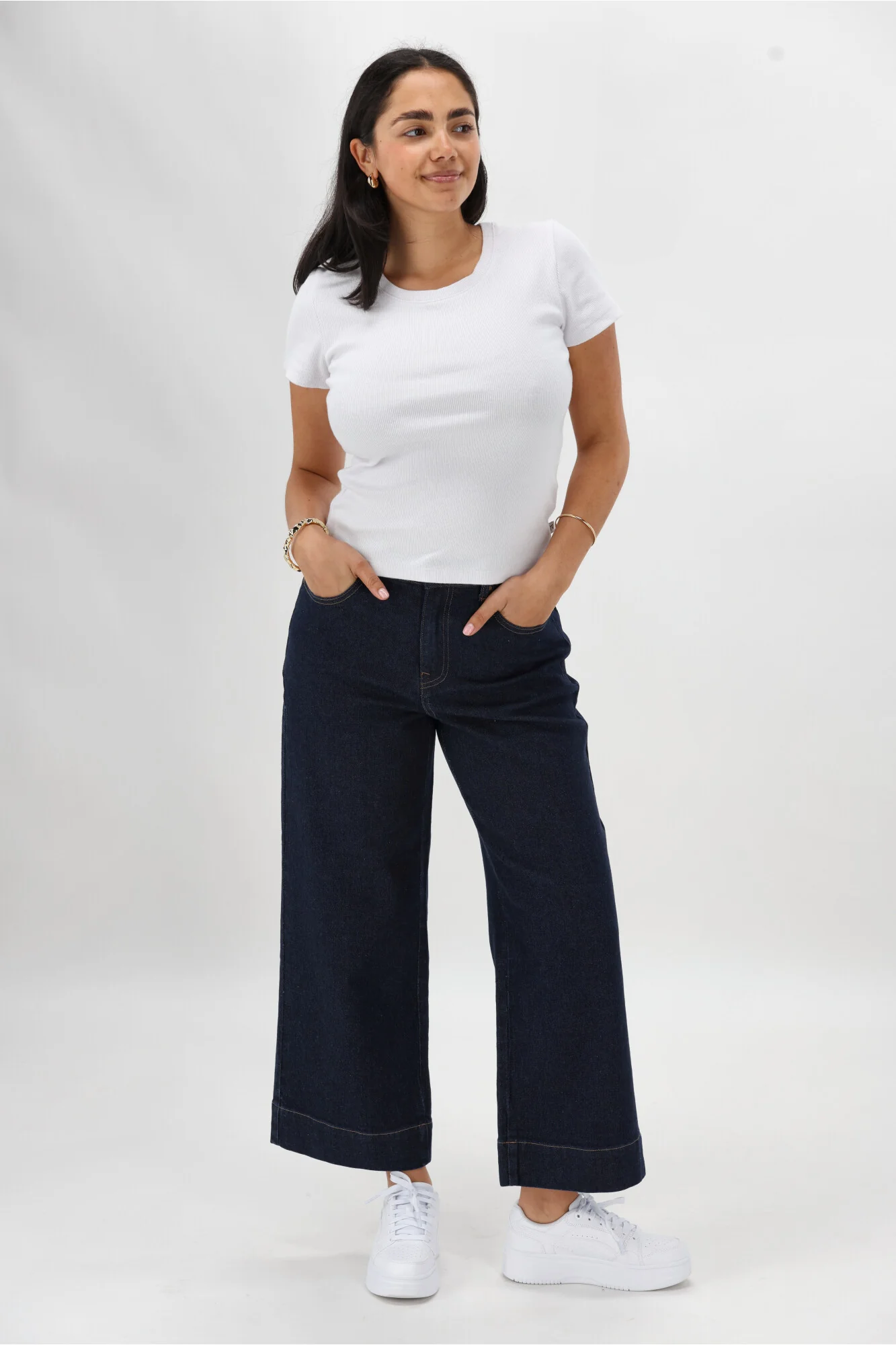 Shine On Label Owen Wide Leg Cropped Jean Dark Indigo - Image 8