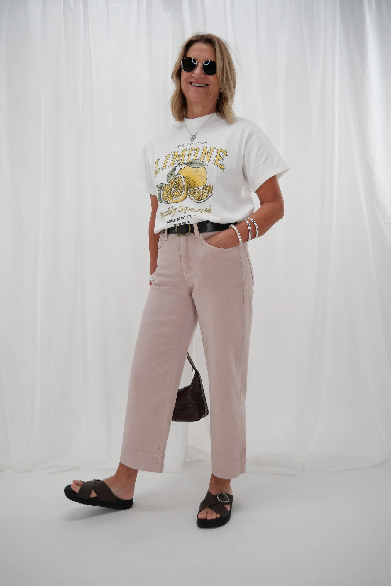 Shine On Label Owen Wide Leg Cropped Jean Soft Pink