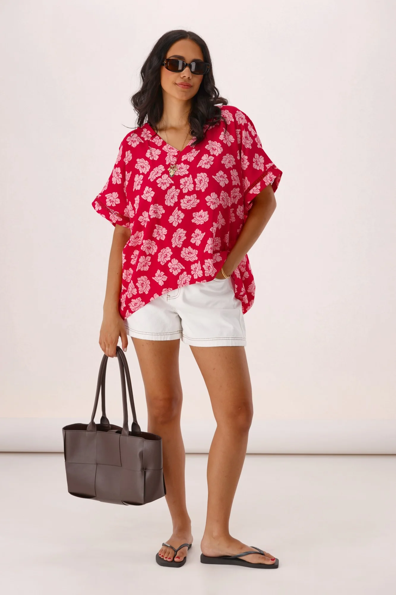 Shine On Label Portofino V Neck Top Berry Floral - Image 2