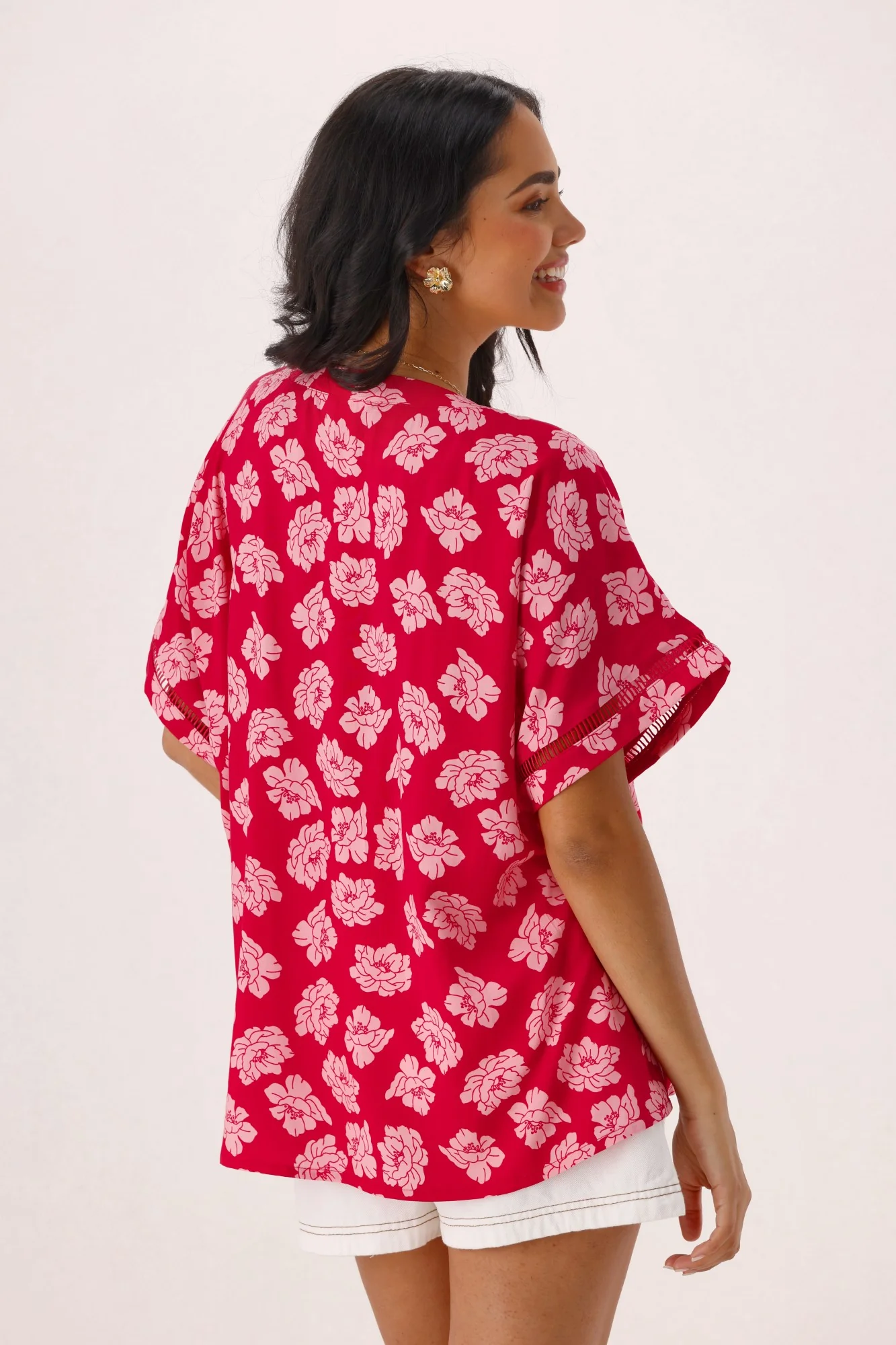 Shine On Label Portofino V Neck Top Berry Floral - Image 7