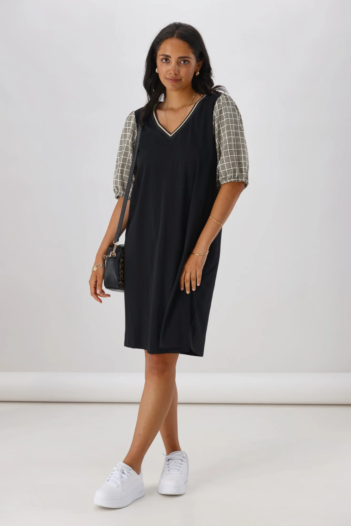 Shine On Label Quincy Knit Dress Black With Black Natural Check