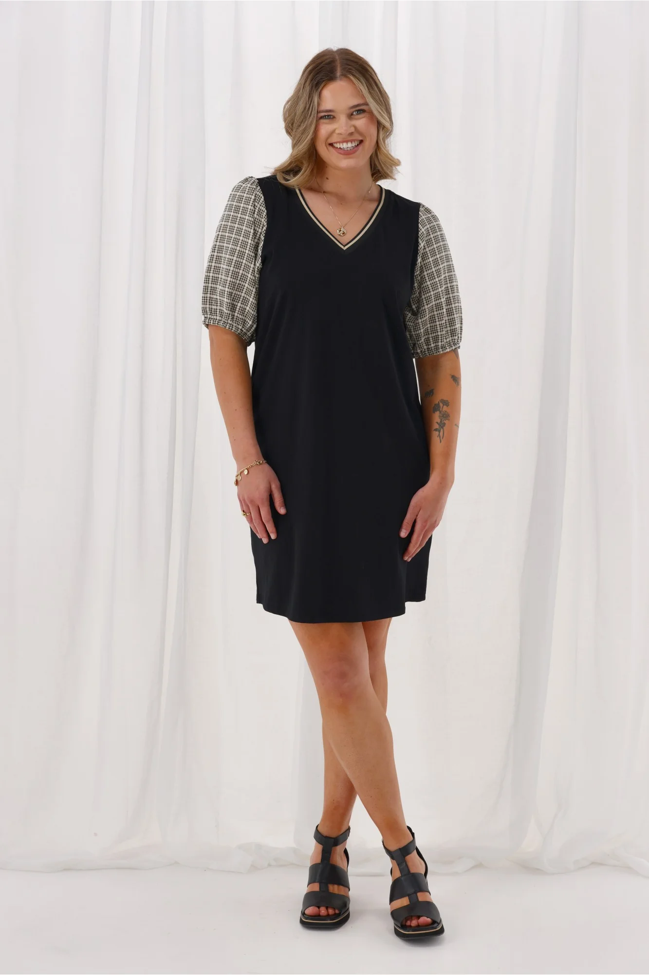Shine On Label Quincy Knit Dress Black With Black Natural Check - Image 6