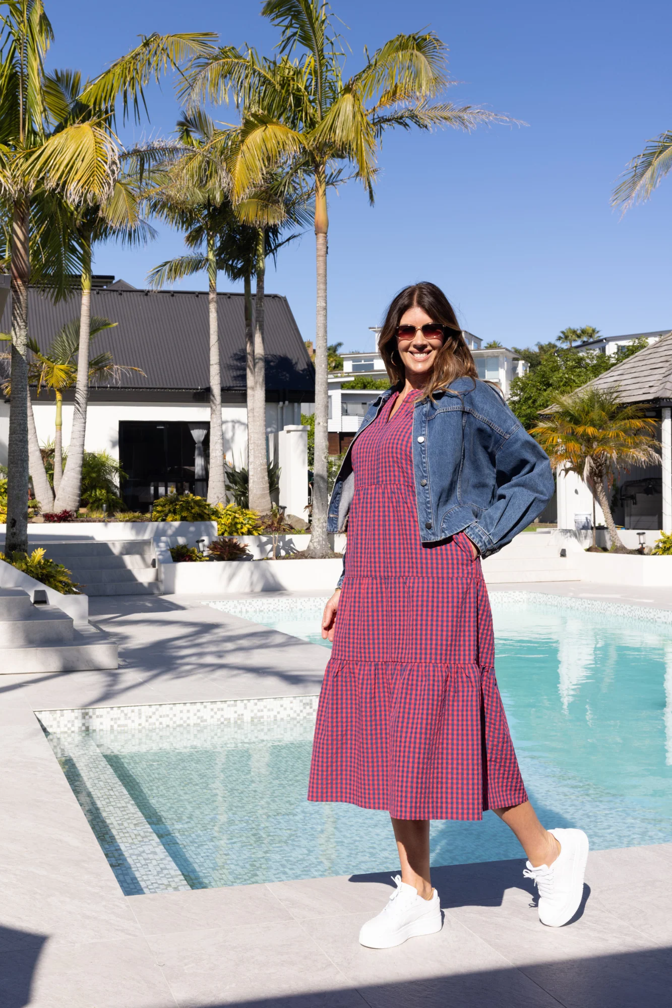 Shine On Label Rachel Dress Navy Pink Check - Image 10