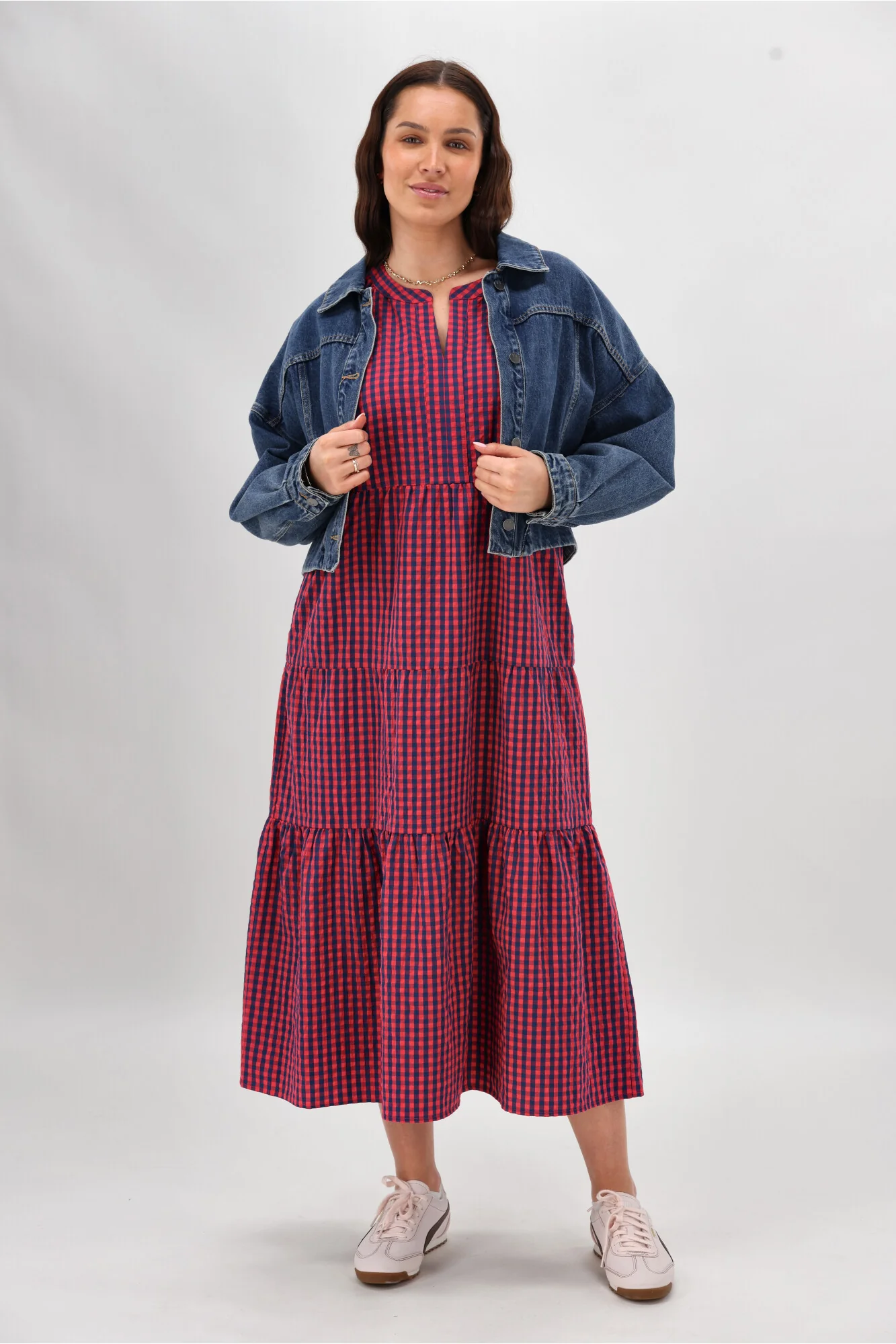 Shine On Label Rachel Dress Navy Pink Check - Image 11