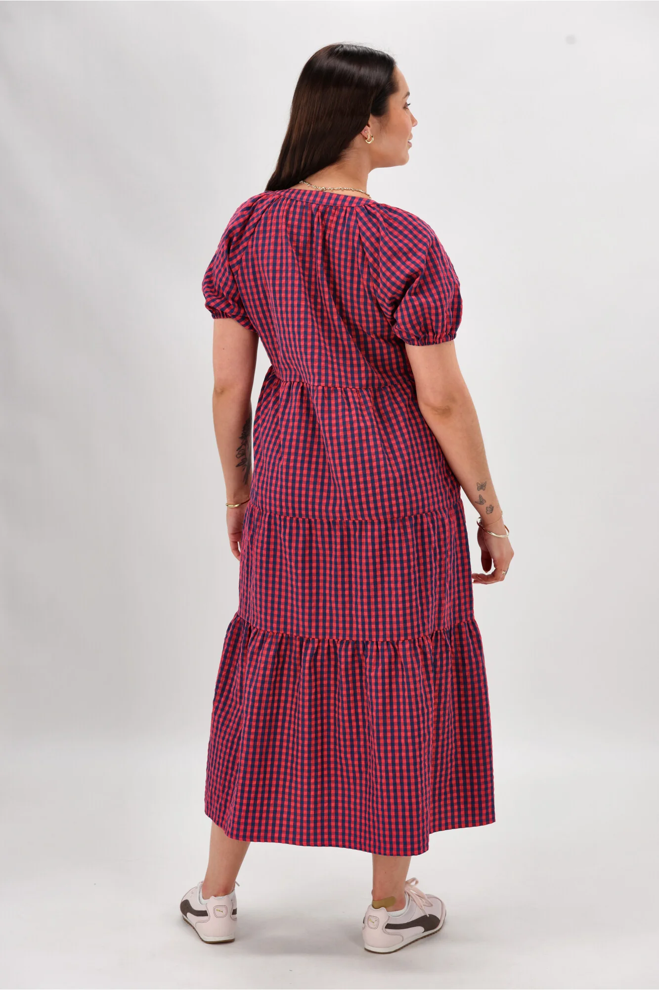 Shine On Label Rachel Dress Navy Pink Check - Image 12