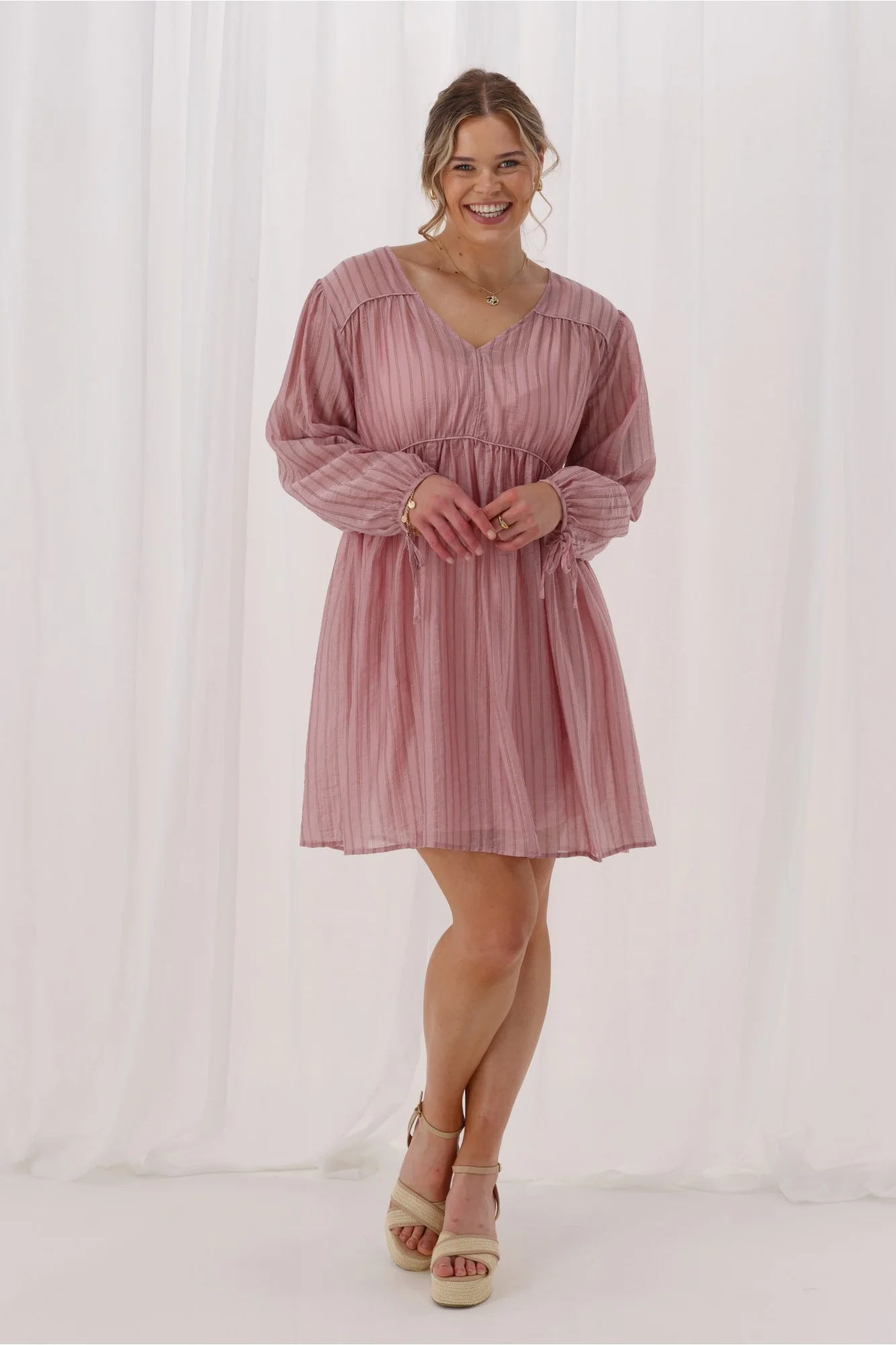 Shine On Label Ralph Dress Pink Chocolate Stripe