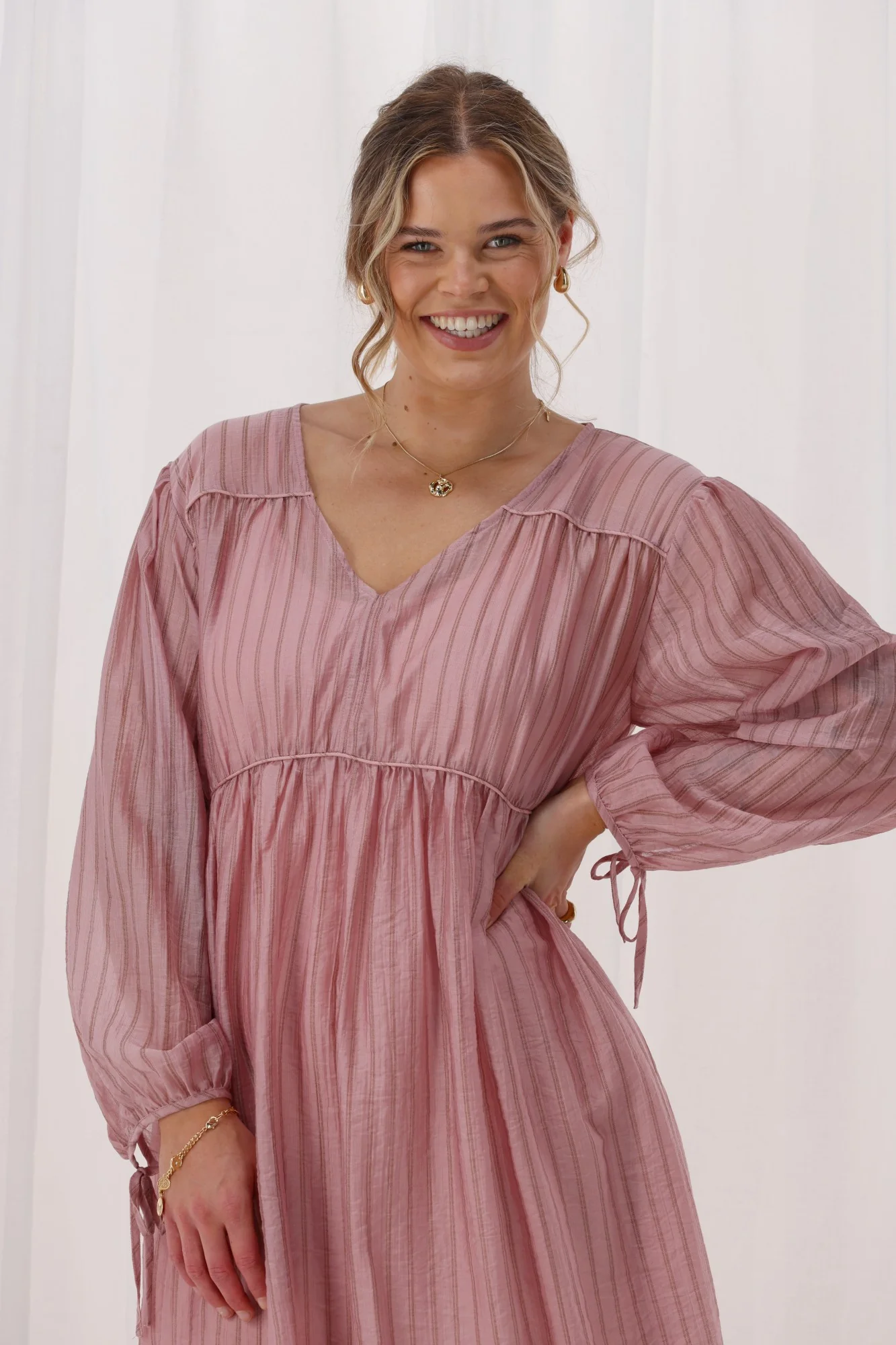 Shine On Label Ralph Dress Pink Chocolate Stripe - Image 2