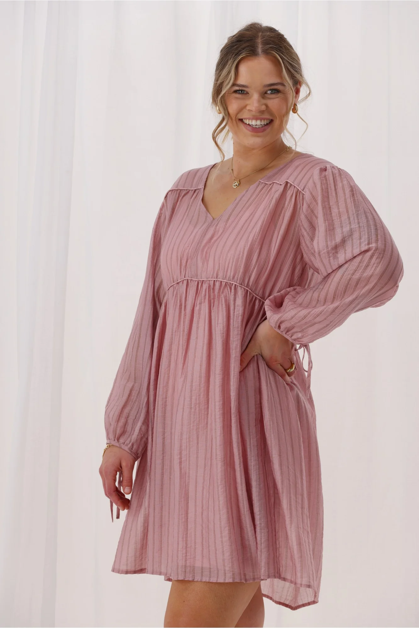 Shine On Label Ralph Dress Pink Chocolate Stripe - Image 3