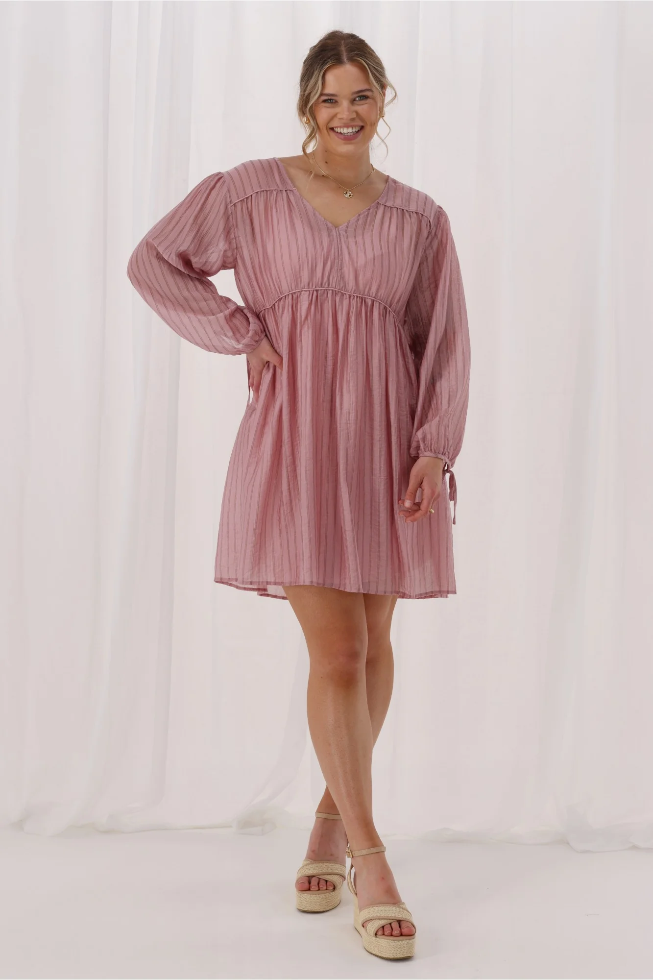 Shine On Label Ralph Dress Pink Chocolate Stripe - Image 4