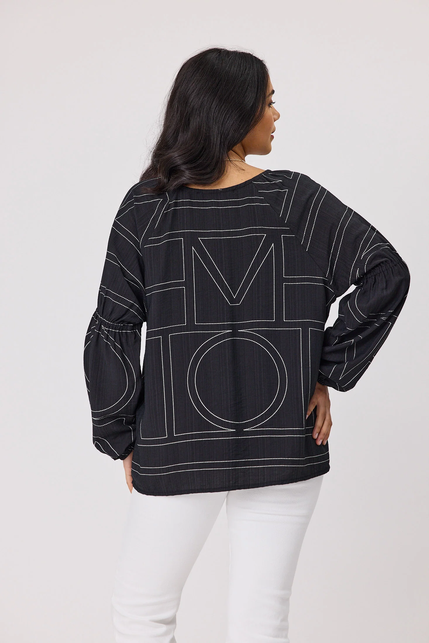 Shine On Label Rashin V Neck Top Black Print - Image 10