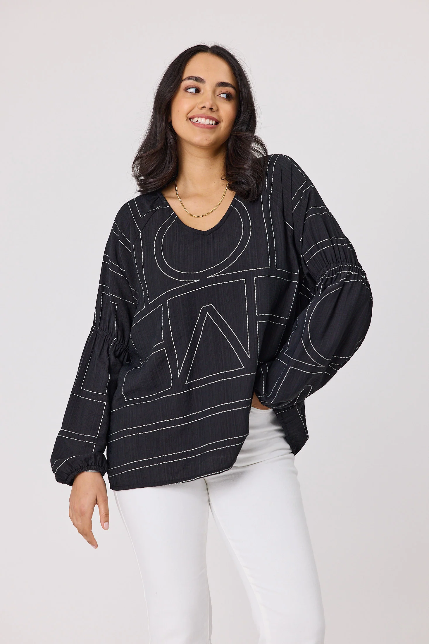 Shine On Label Rashin V Neck Top Black Print - Image 2