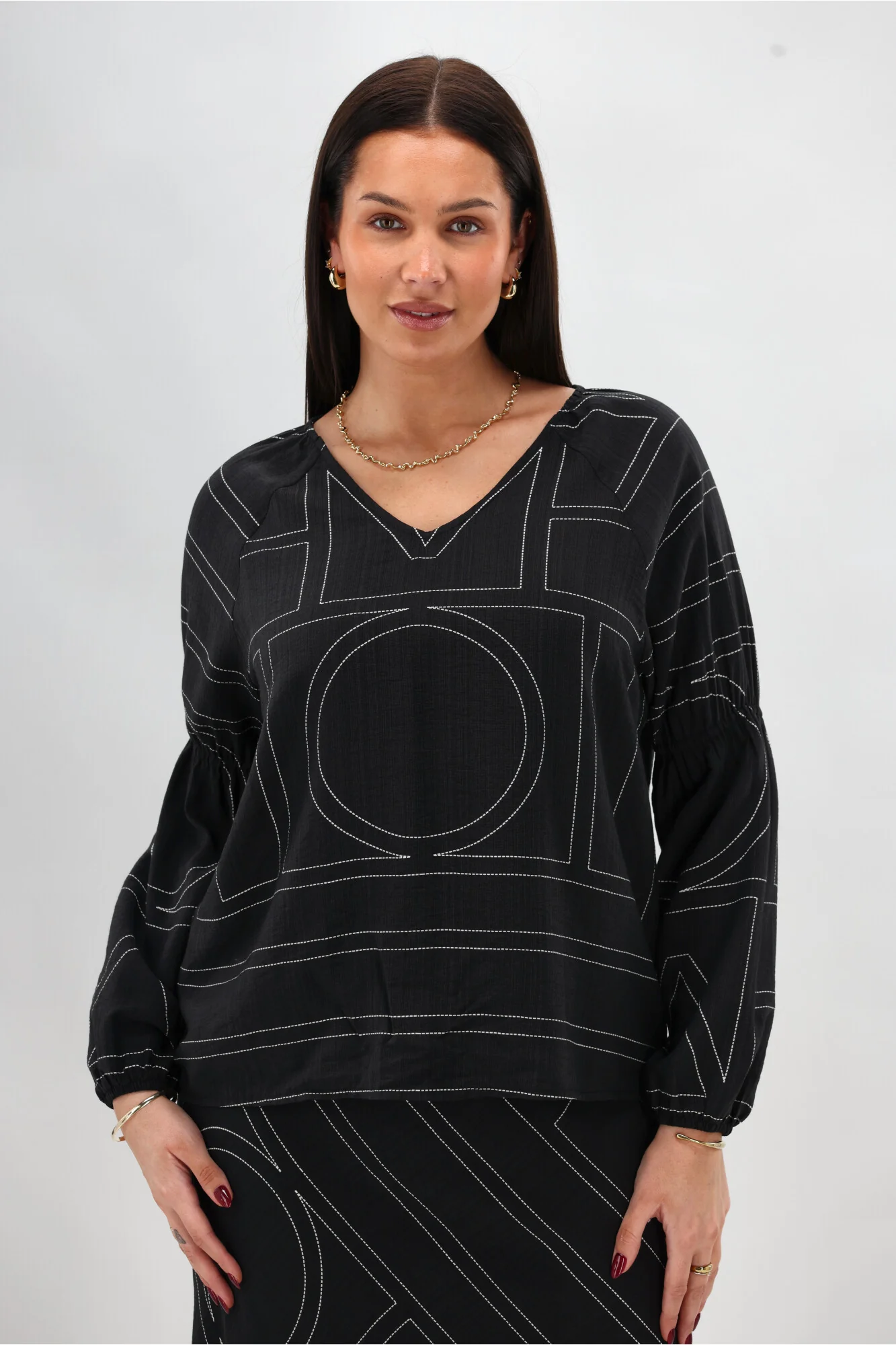 Shine On Label Rashin V Neck Top Black Print - Image 4