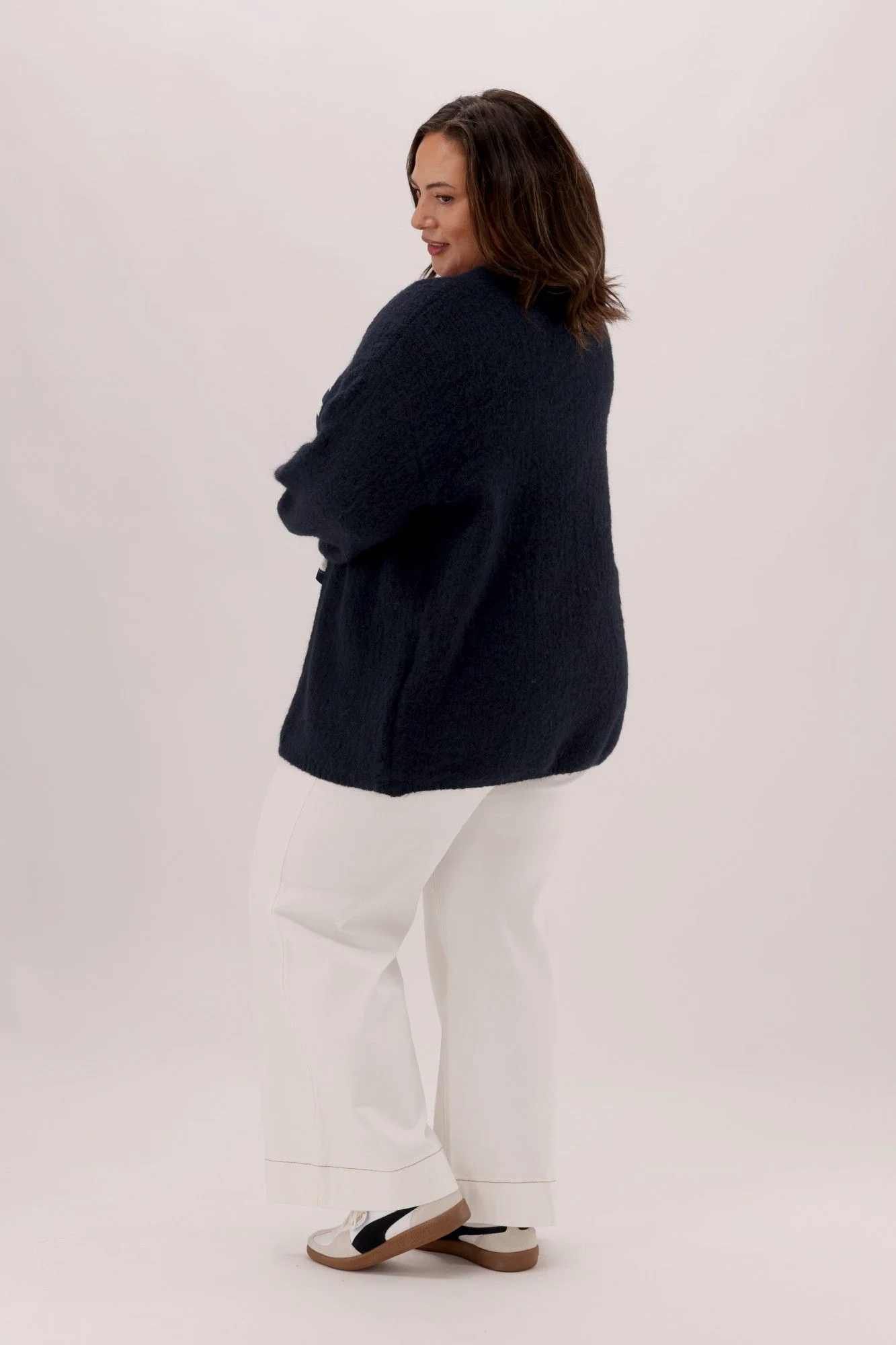 Shine On Label Relaxed Cardigan Navy - Image 4