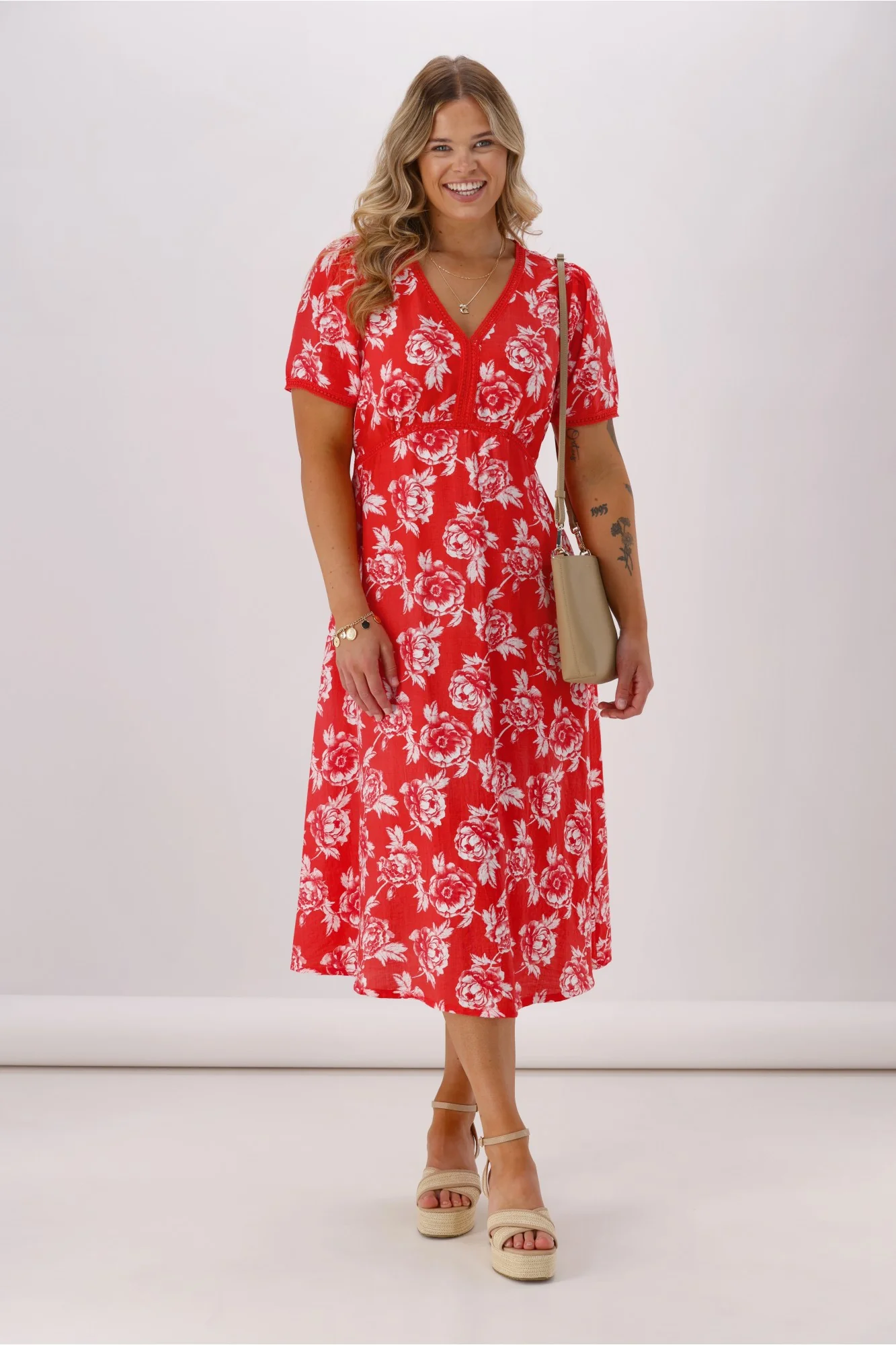 Shine On Label Rheo Empire Line Dress Coral Floral
