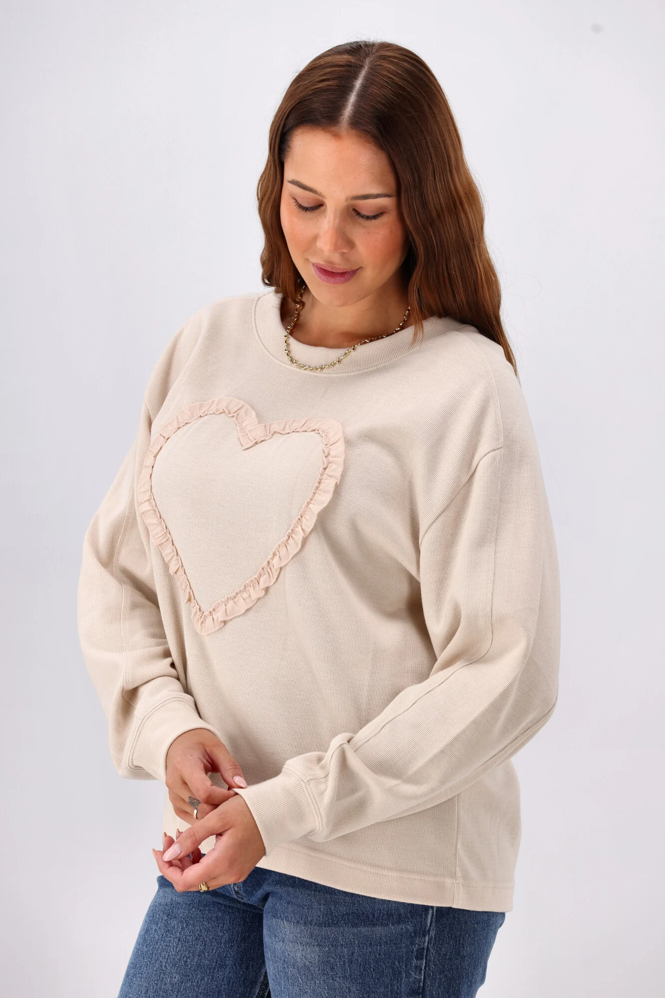 Shine On Label Riley Frill Heart Crew Oat - Image 7