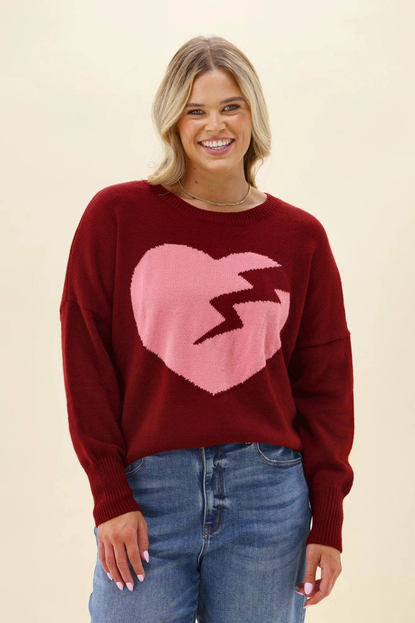 Shine On Label Rosario Heart Jumper Wine - Image 4