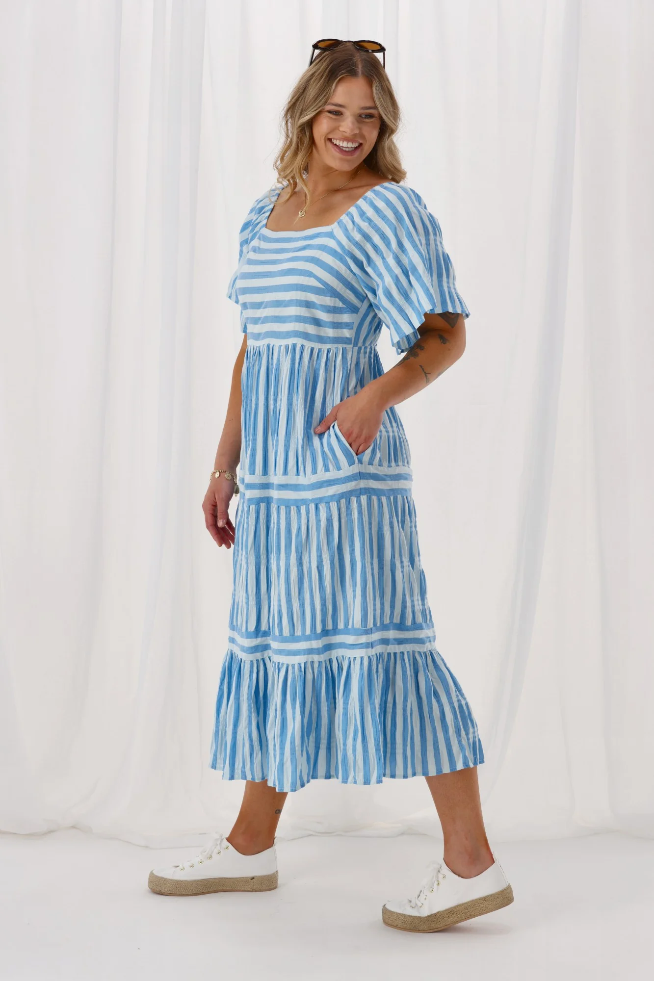 Shine On Label Sajah Multi Stripe Dress Blue - Image 5