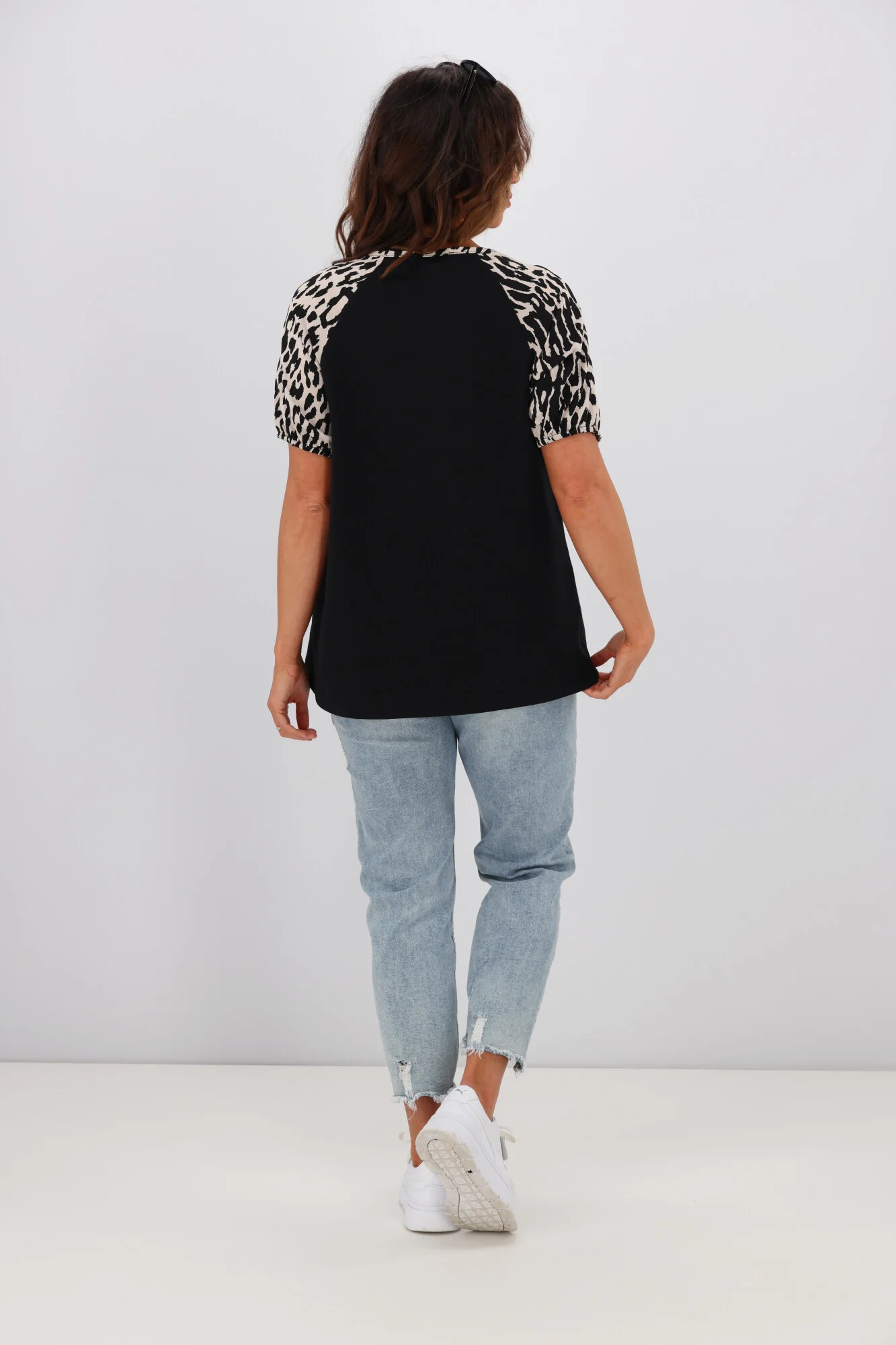 Shine On Label Sariah Animal Print Puff Sleeve Top Black - Image 6