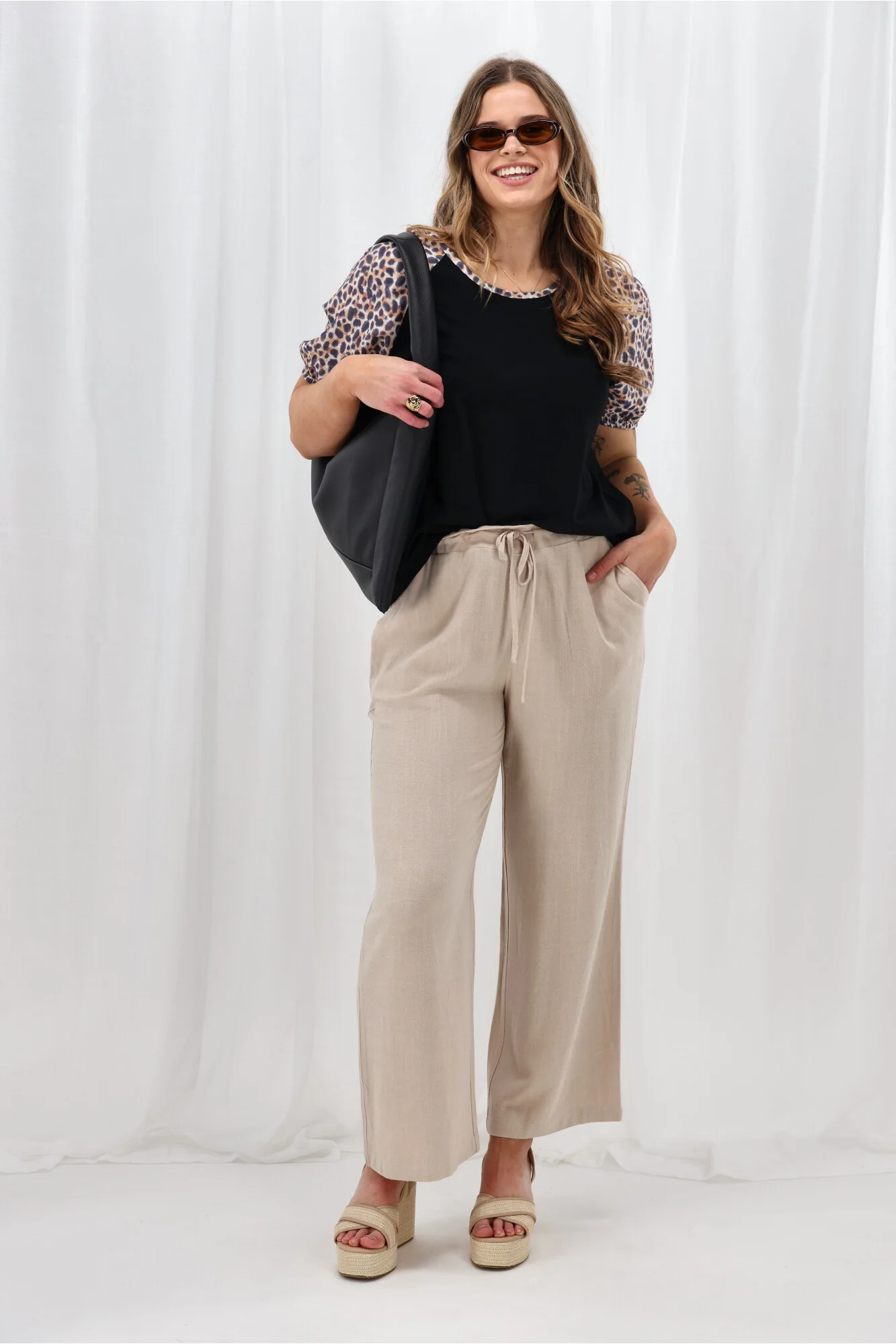 Shine On Label Sariah Animal Print Sleeve Top Black - Image 2