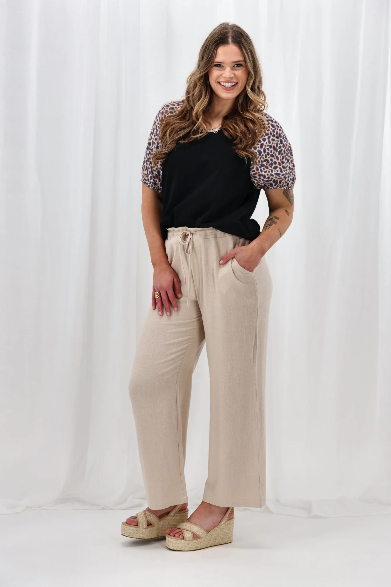 Shine On Label Sariah Animal Print Sleeve Top Black - Image 5