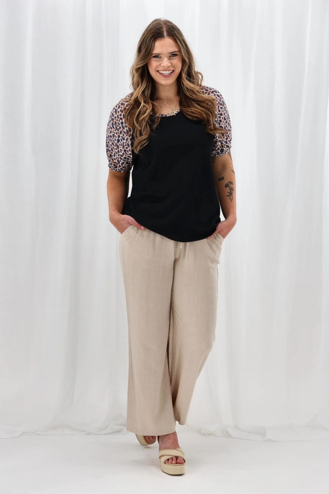 Shine On Label Sariah Animal Print Sleeve Top Black - Image 6